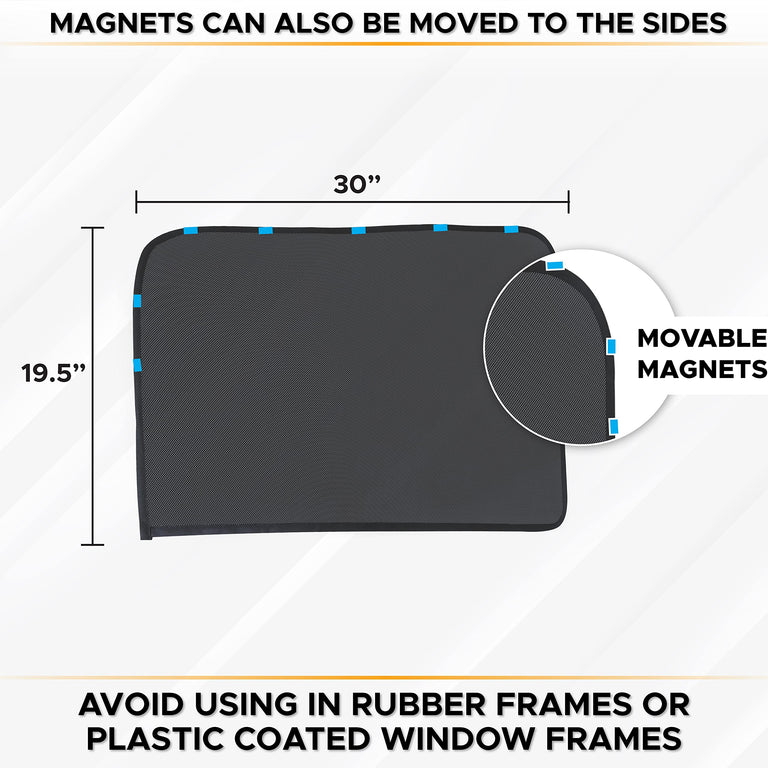 EcoNour Magnetic Side Window Sunshade 30x19.5 inches, easy to install.