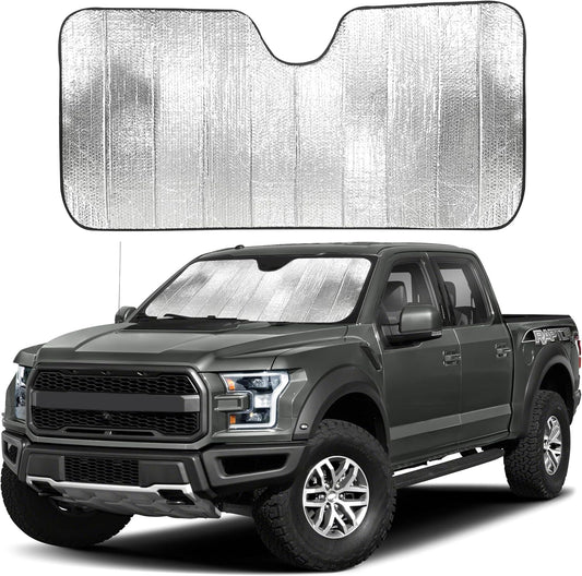 EcoNour Accordion Truck Windshield Sun Shade | Sun Visor for Front Window | Reflective Truck Windshield Shades | Double Foldable | Blocks UV Rays & Heat Glare | X-Large (66" x 27")
