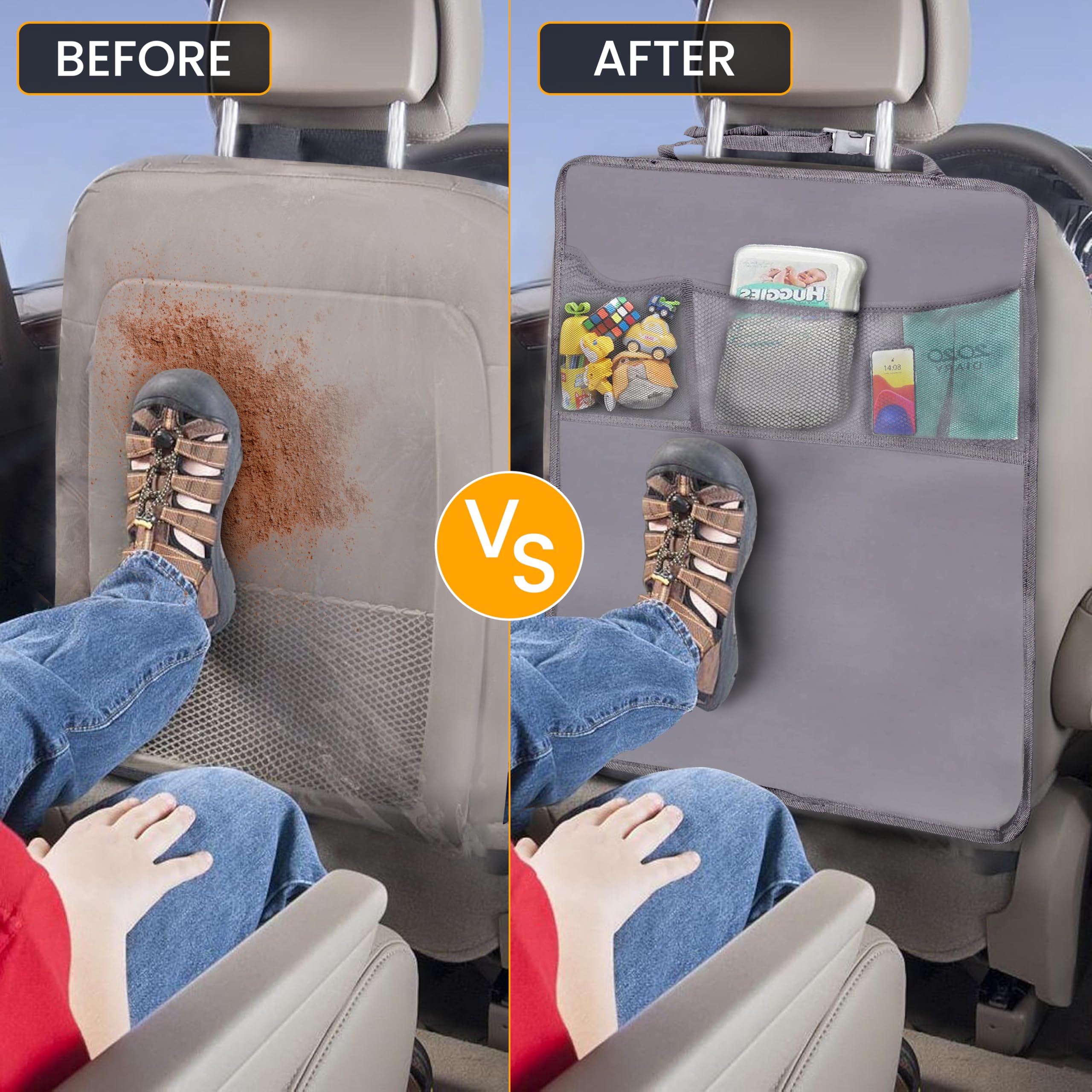 Grey Back Seat Protector 2-Pack – Protects car seats from mud, dirt, and daily wear & tear.