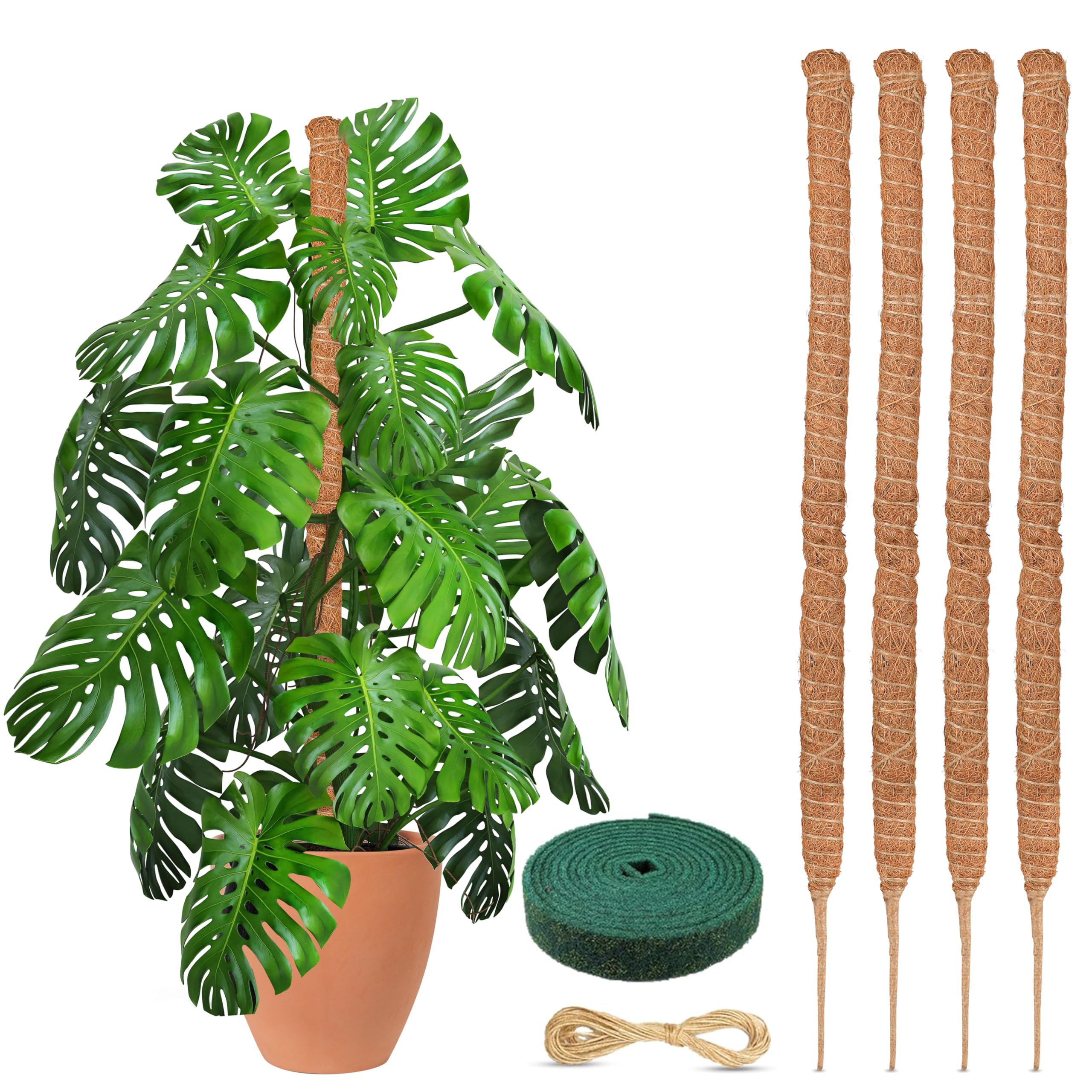 Moss pole Monstera plant support 28 inch 4 pack EcoNour for indoor climbing plants