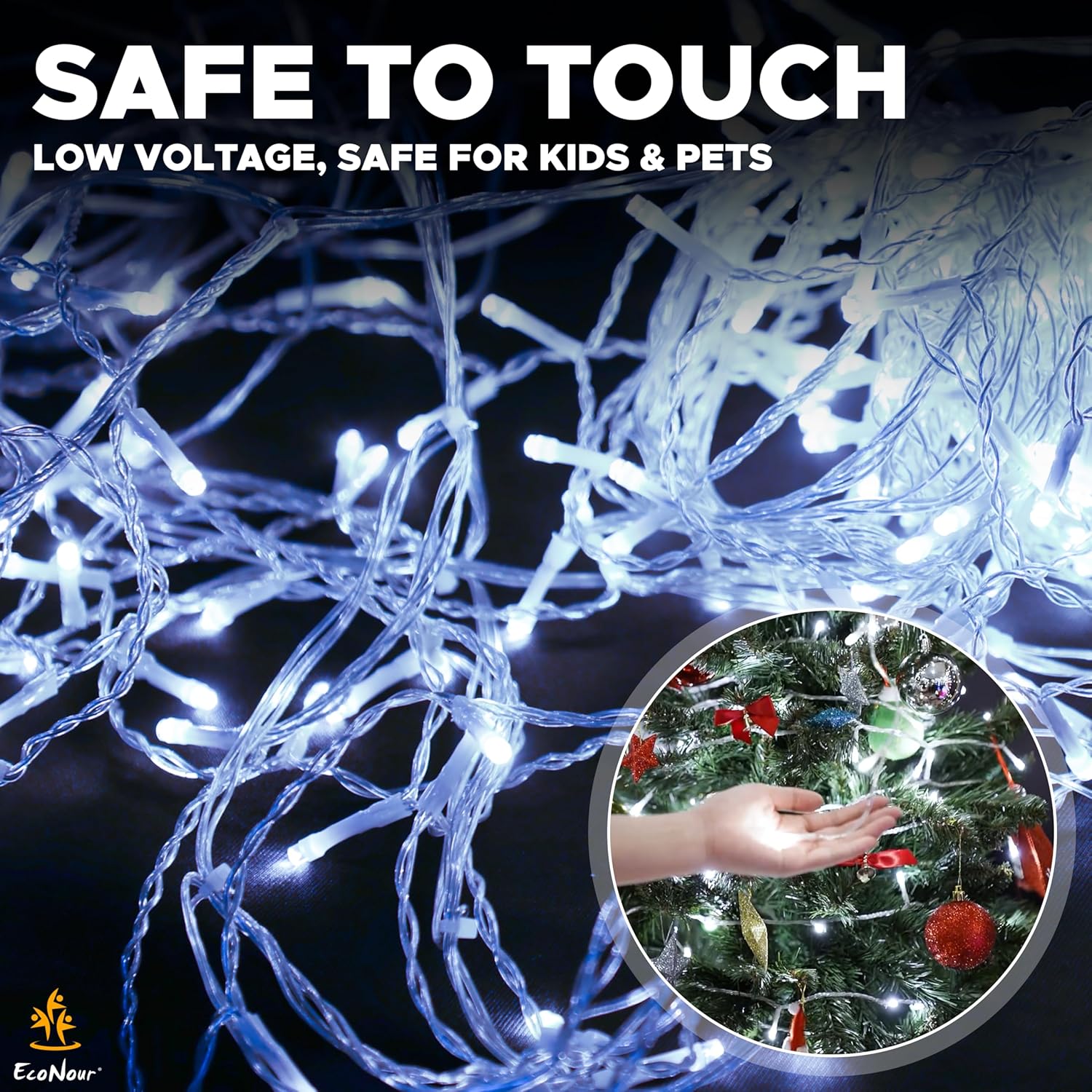 EcoNour Icicle Lights Outdoor Christmas Lights 2000 LED 60M Cool White Decorations String Fairy Lights with Timer for Xmas Garden & Party | Mains Powered Clear Cable