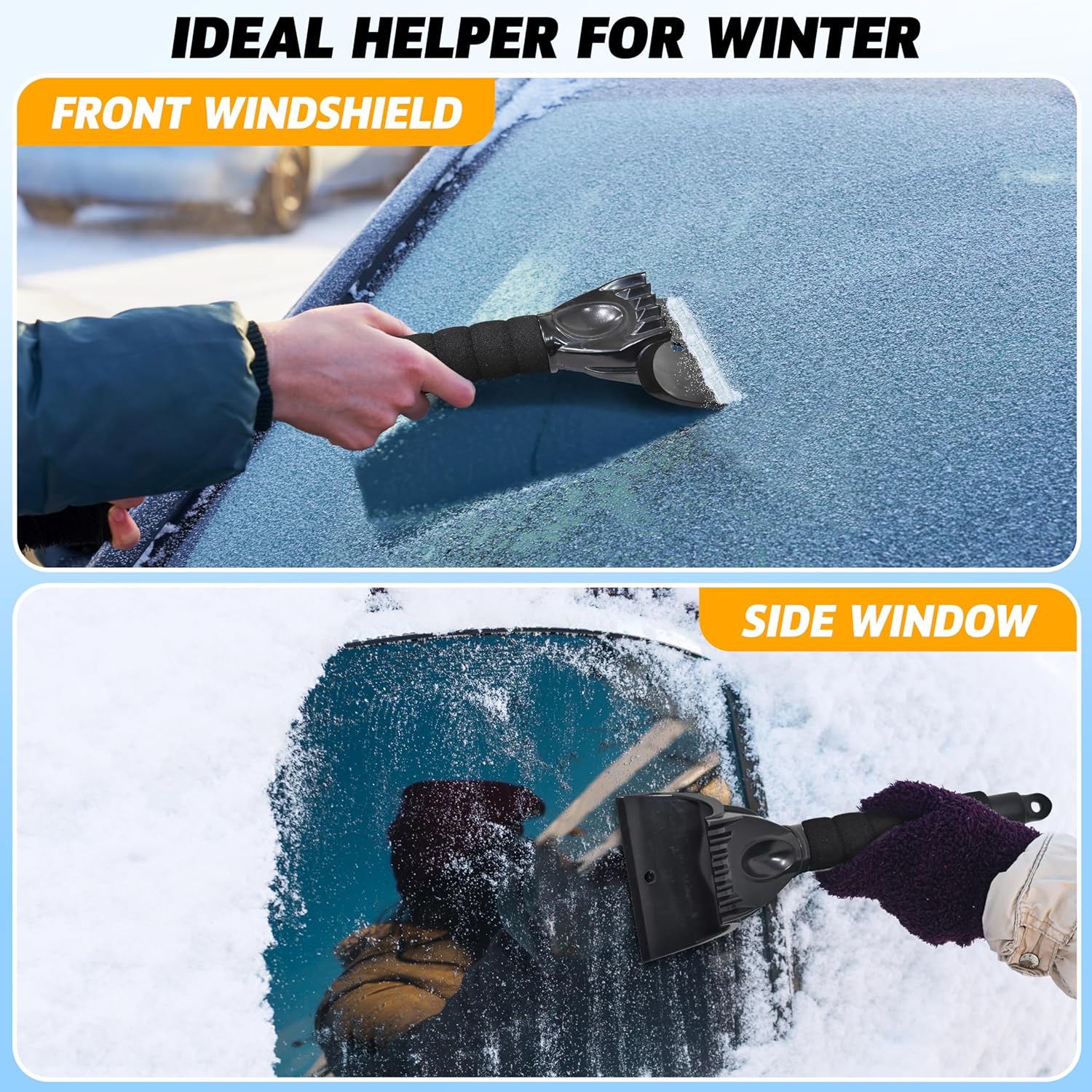 2 Pack EcoNour Ice Scraper for Car Windshield, perfect winter frost and snow remover.