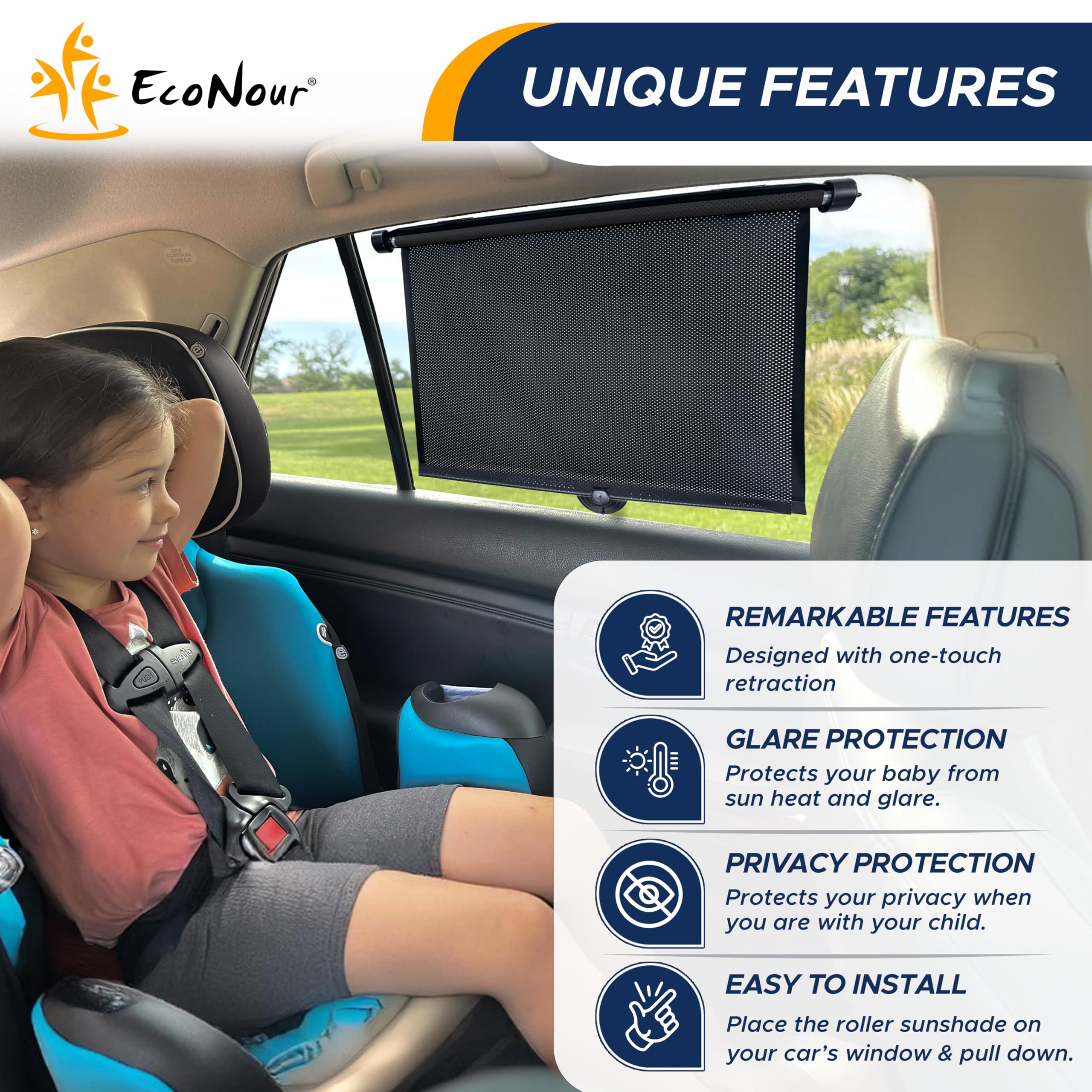 Car window shades for baby EcoNour 2 pack upgraded with strong suction cups