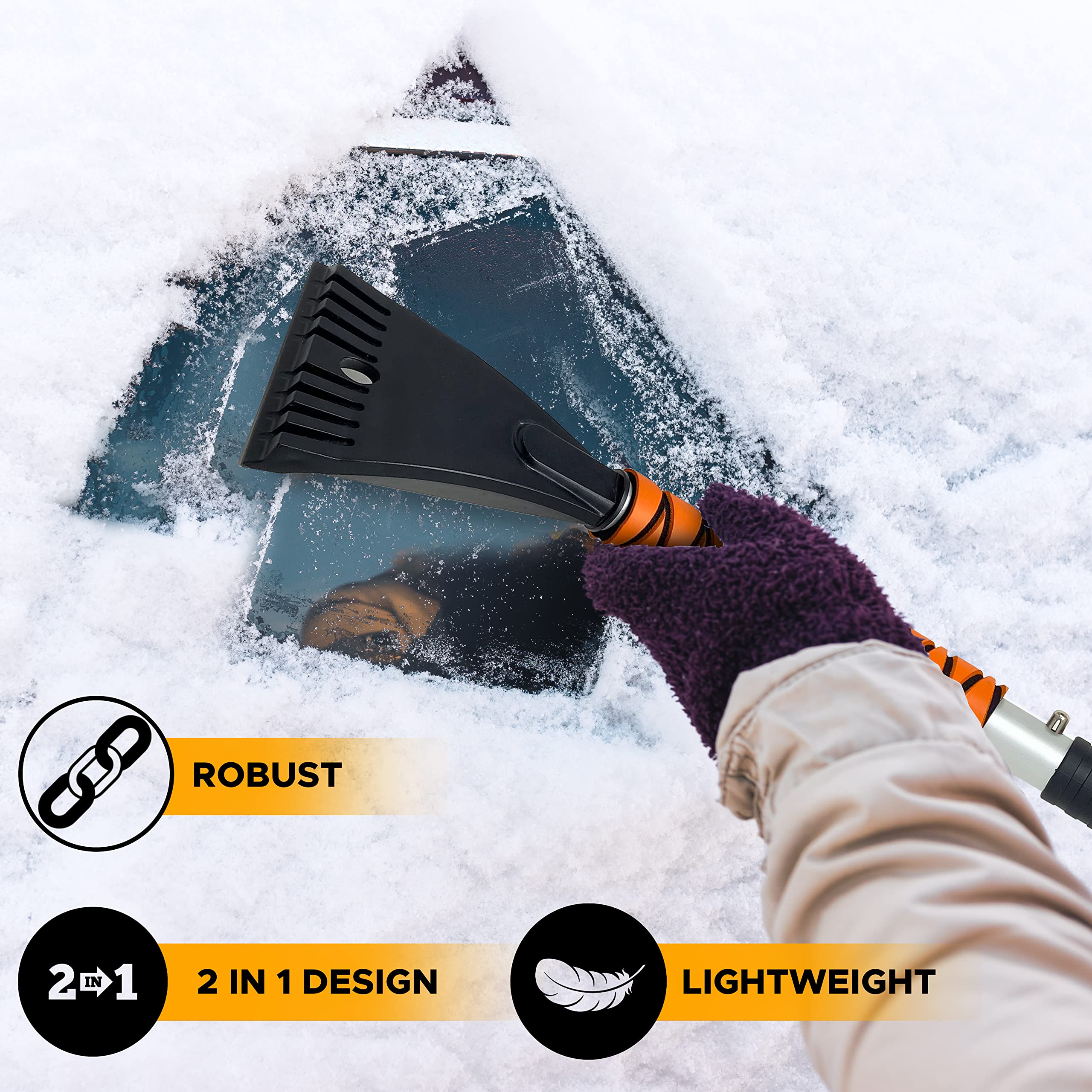 Aluminum car snow scraper & brush with ergonomic handle