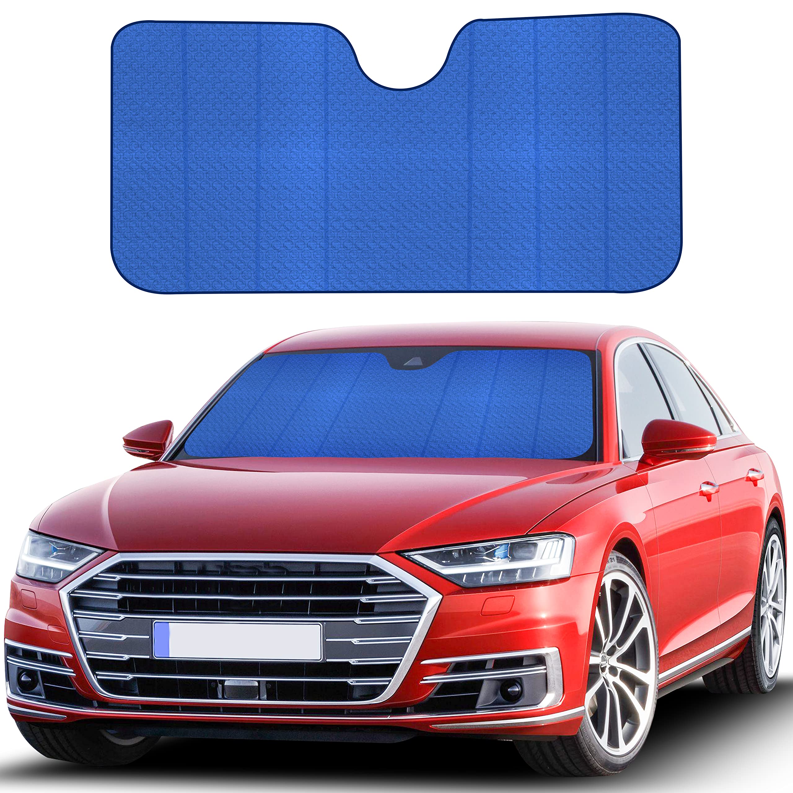 Accordion Car Windshield Sun Shade Blue EcoNour 58x28 Inches