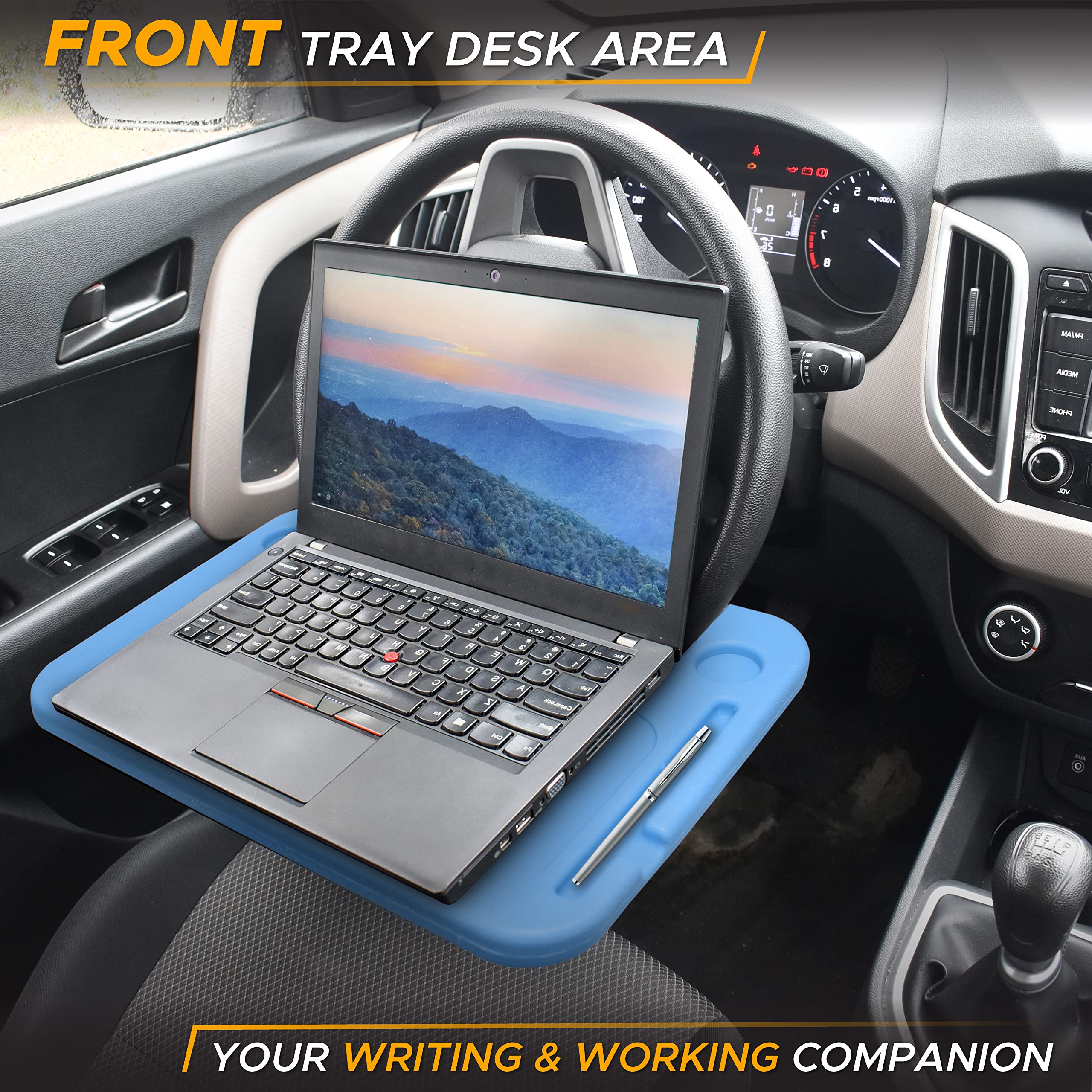 2 in 1 Car Steering Wheel Desk EcoNour with Pen & Drinks Holder