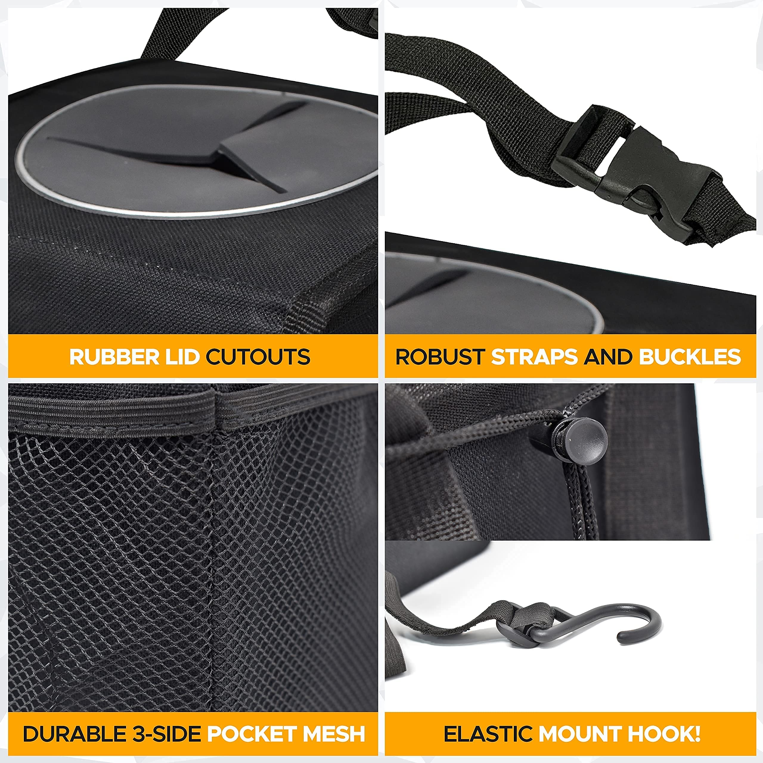 EcoNour 1.5 Gal Black Car Trash Can with lid for car interior