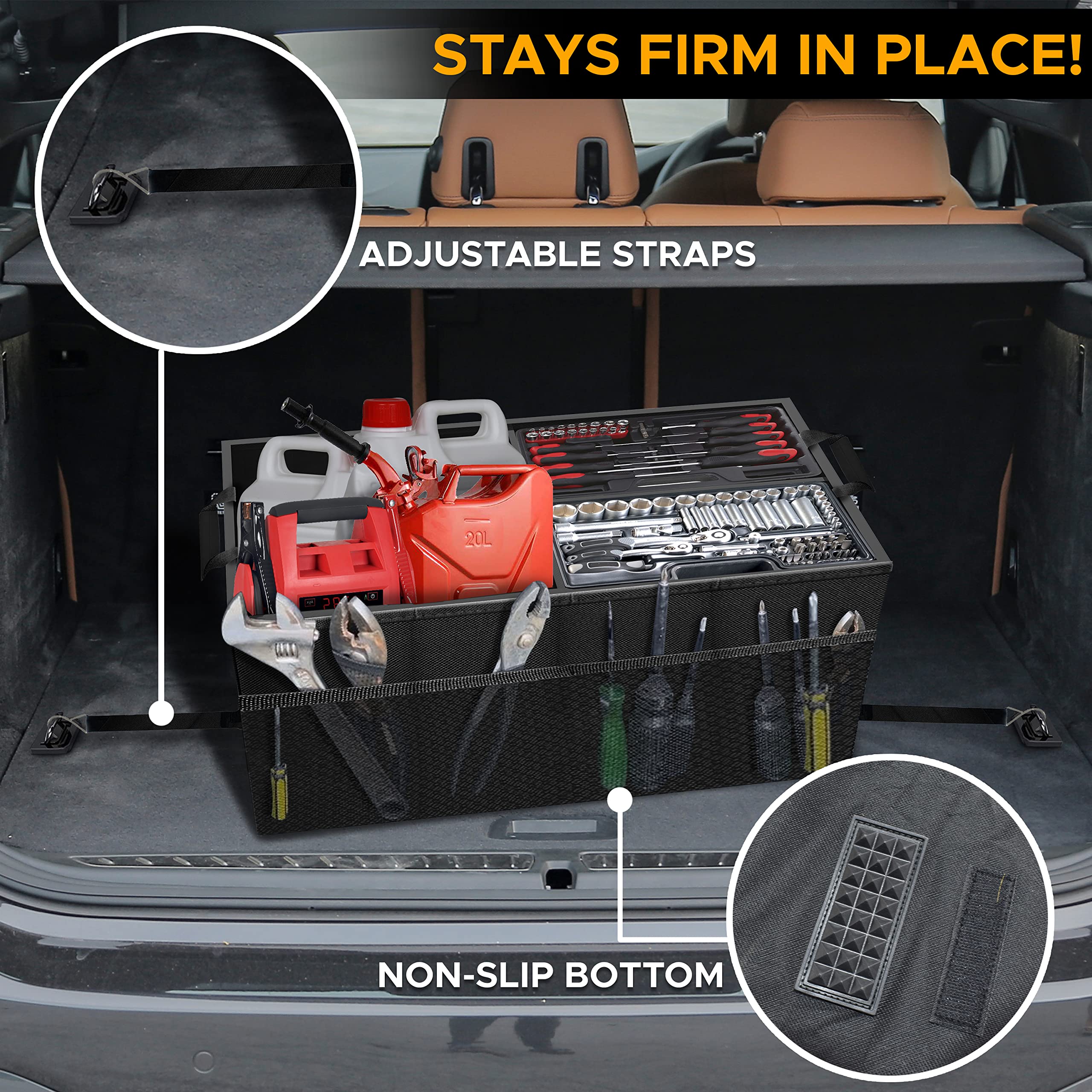 Black EcoNour Trunk Organizer for Car with storage dividers