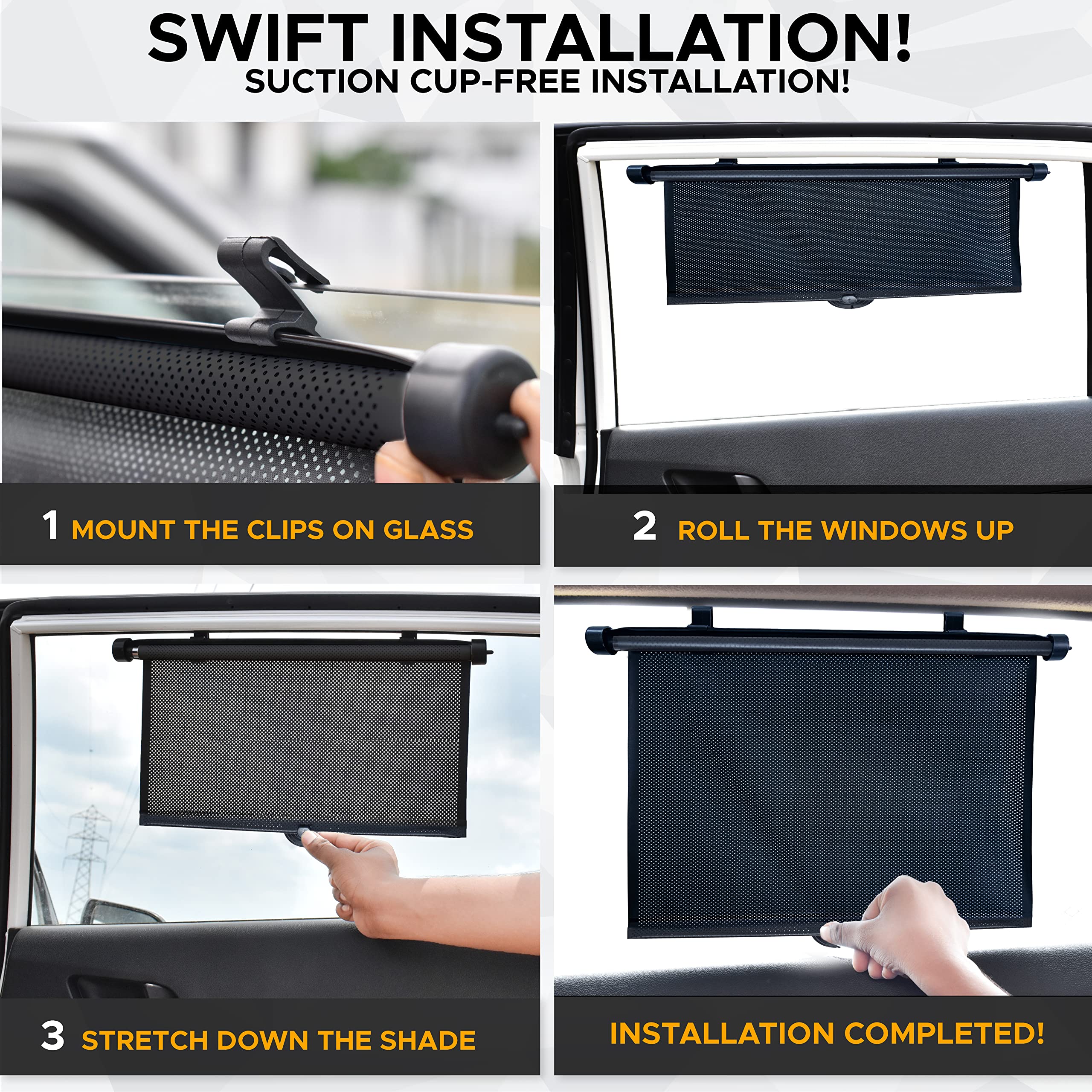 Retractable Car Window Shades – Durable 4-pack for side windows.