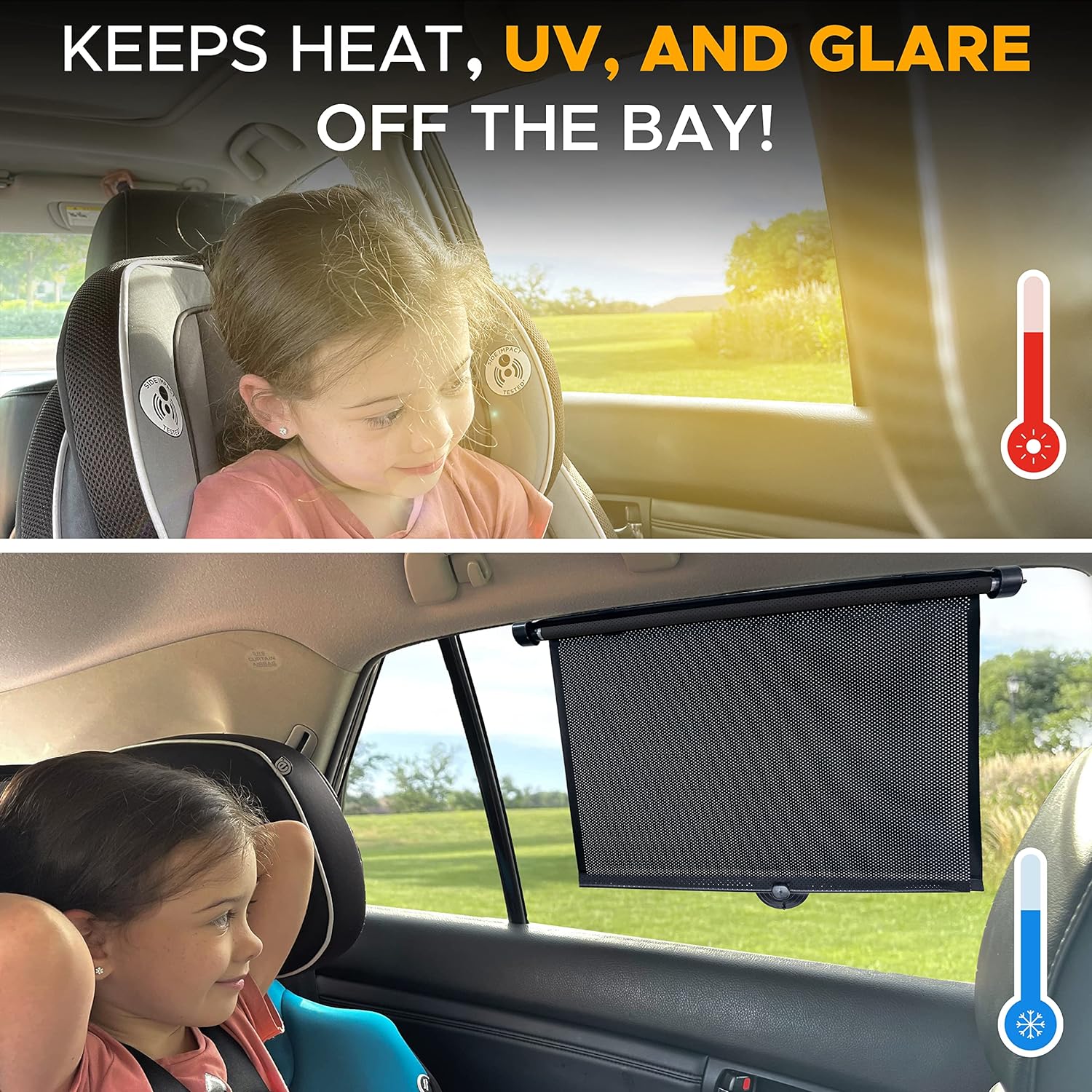 EcoNour Car Side Window Sun Shade (2 Pack) | Retractable Car Roller Sunshade for Kids | Baby Car Window Shades for UV and Sun Glare Protection | Baby Car Travel Accessories (15