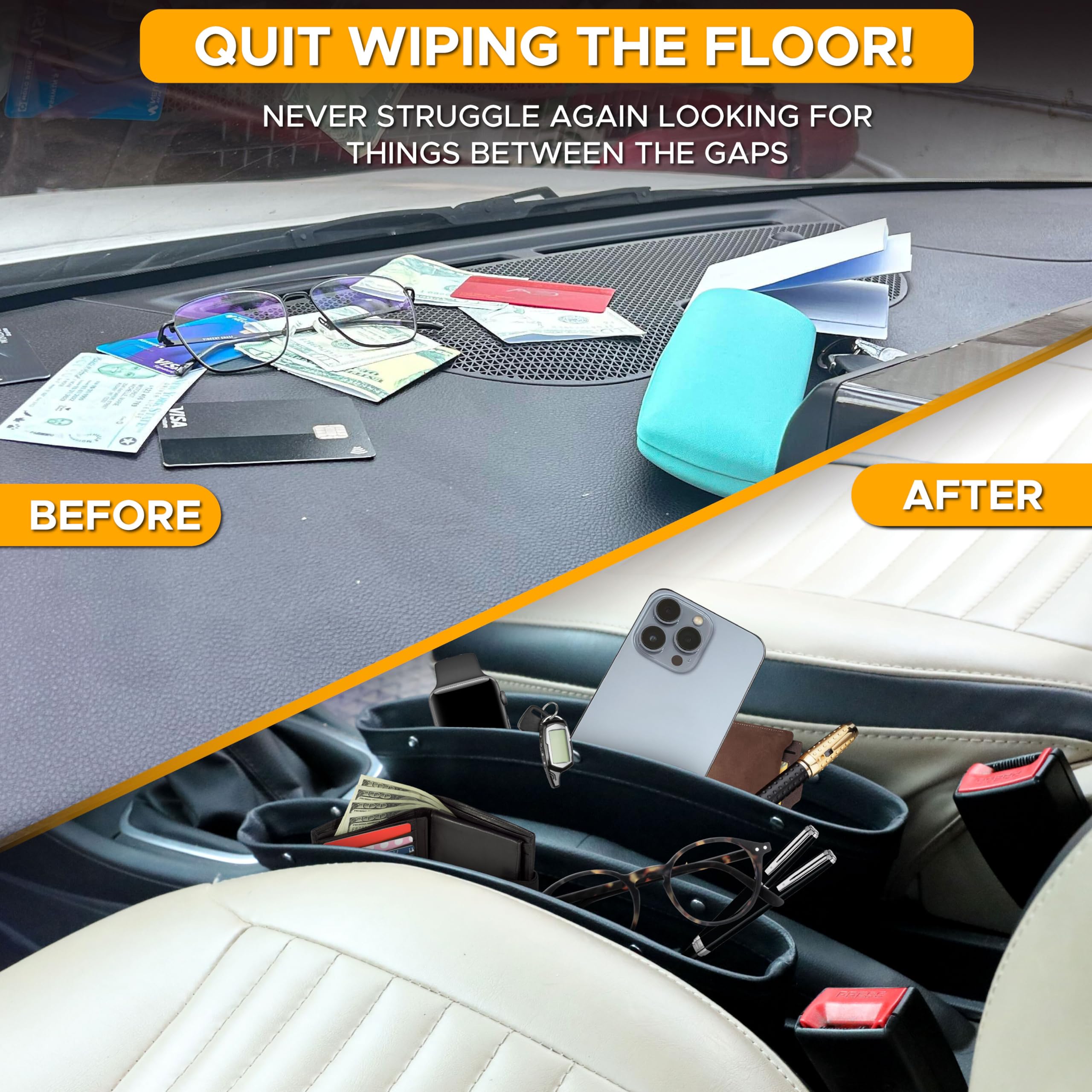 2 PCS Car Seat Gap Filler Organizer, Multifunctional Cars Fillers Storage Auto Side Storage Box Universal Fit Prevents Things Falling Center Console C