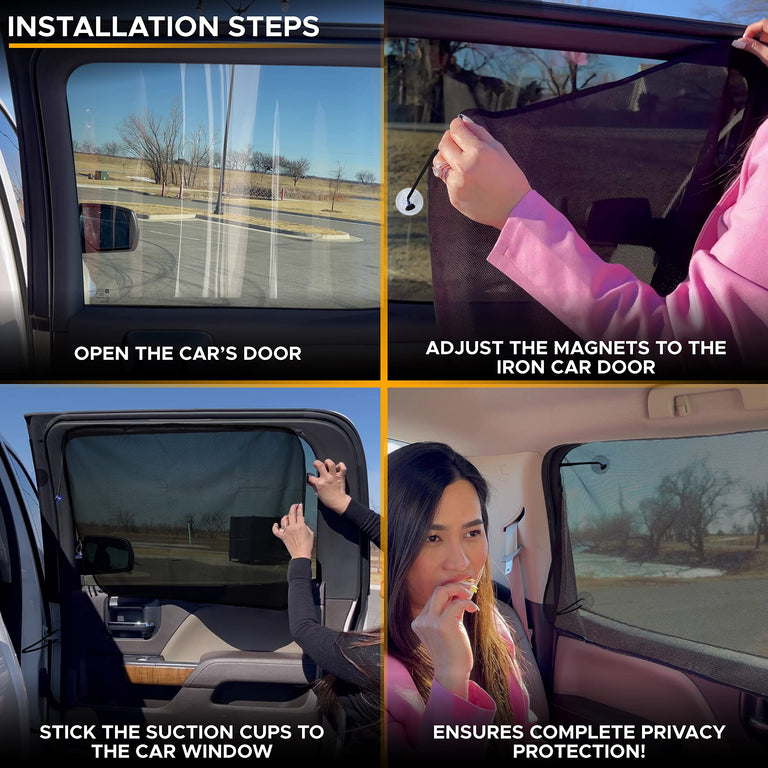 Durable Magnetic Car Side Window Sun Shade, easy to install on rear windows.