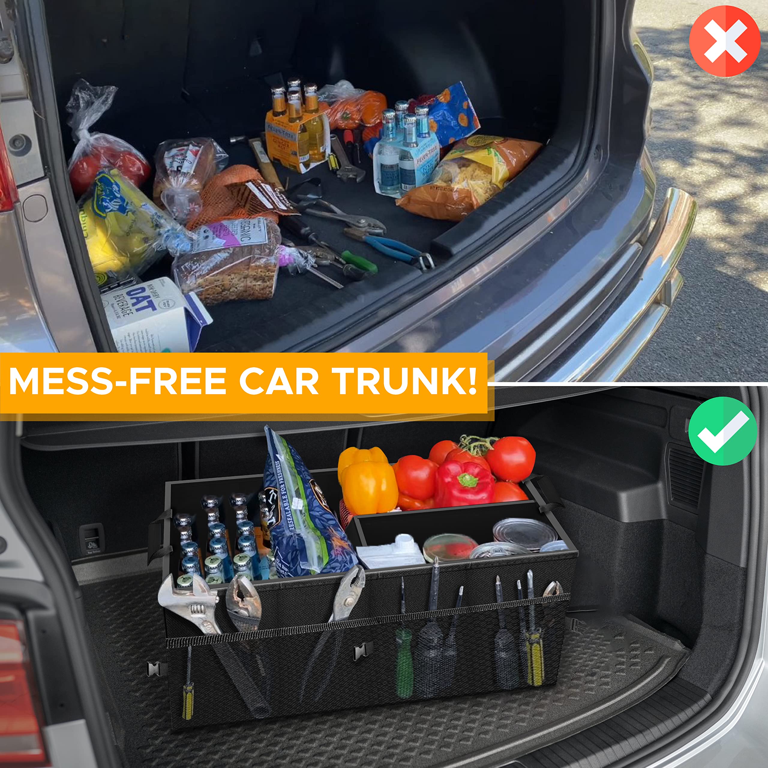 EcoNour Trunk Organizer for Car with mesh pockets & straps