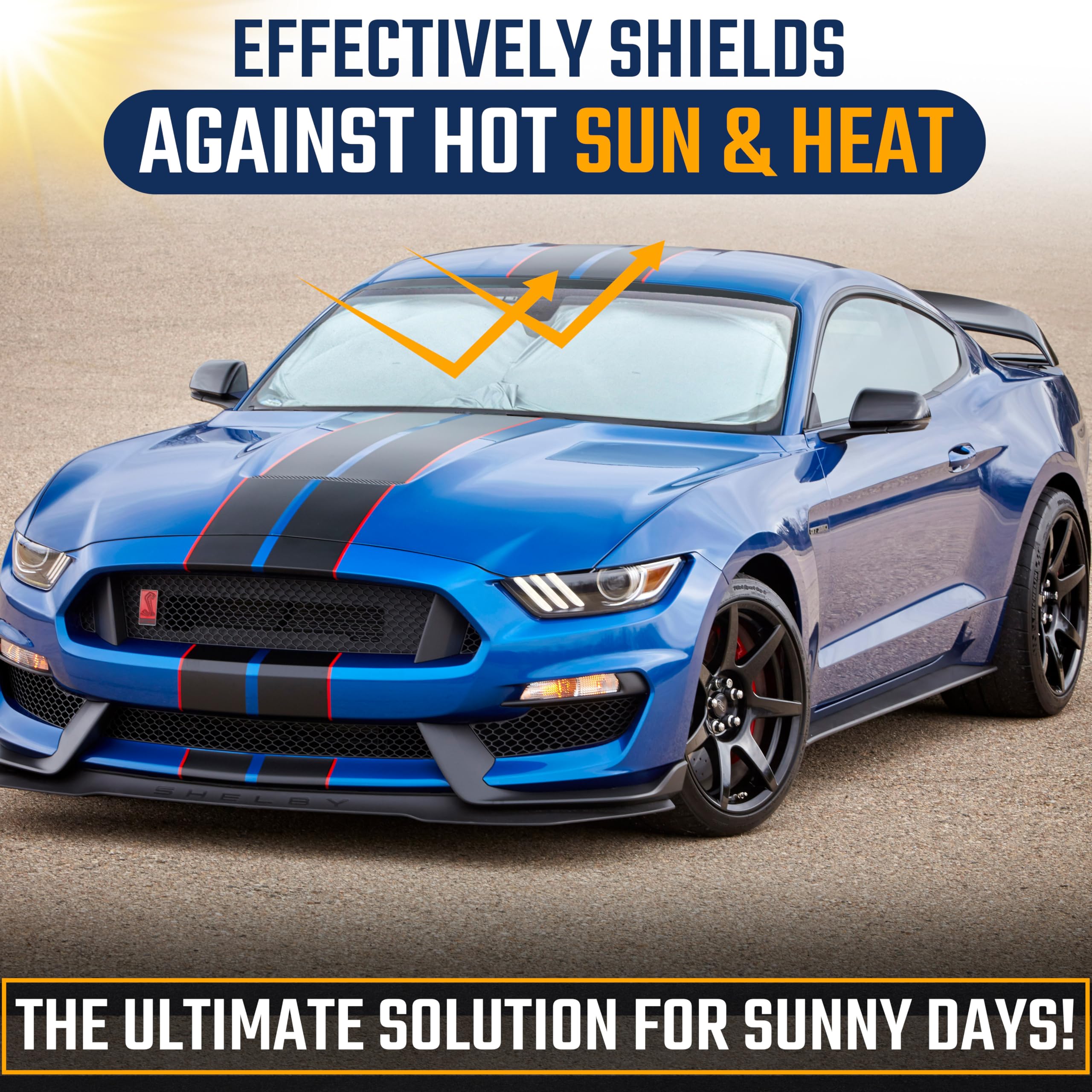 EcoNour Sunshade for Car Windshield with Mirror Cut, 240T Car Window Shades for Front Windshield Blocks Sun & Heat, Foldable Windshield Cover for Small Sedans,Coupes, Sports Cars, Small (59