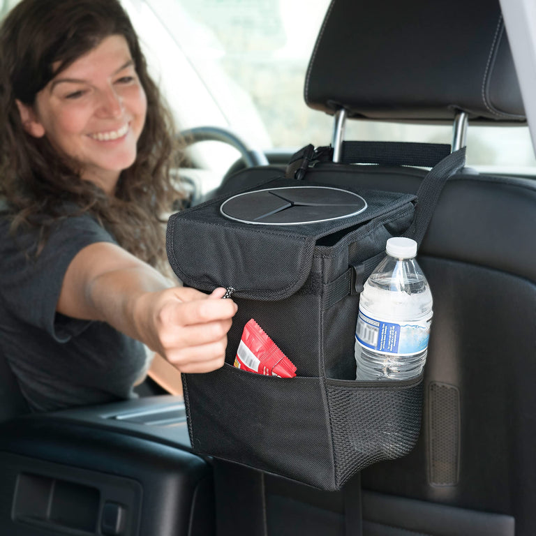 EcoNour Black Car Trash Can with lid, 1.5 gallons, waterproof