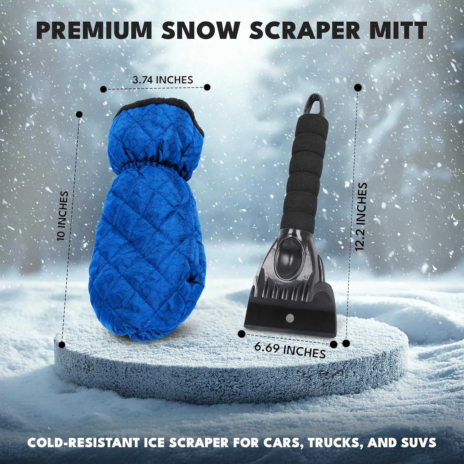 EcoNour Ice Scraper Mitt for Car – Detachable Foam Grip Cleaner for Winter