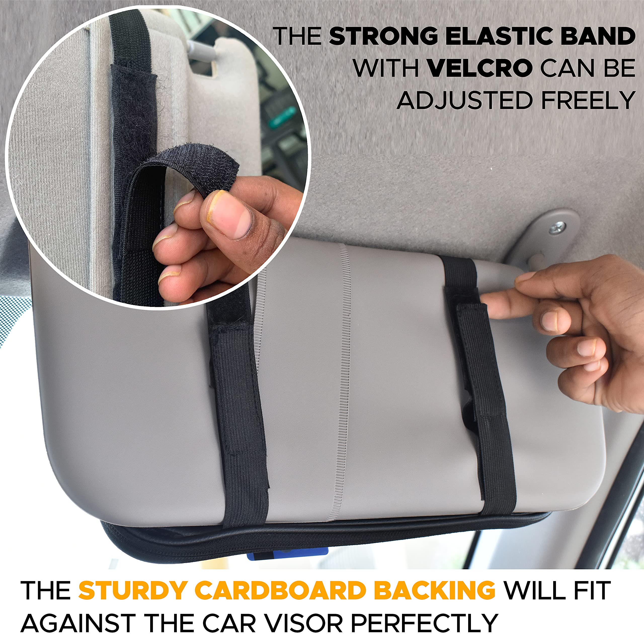 Compact Sun Visor Organizer with tissue holder and multiple pockets