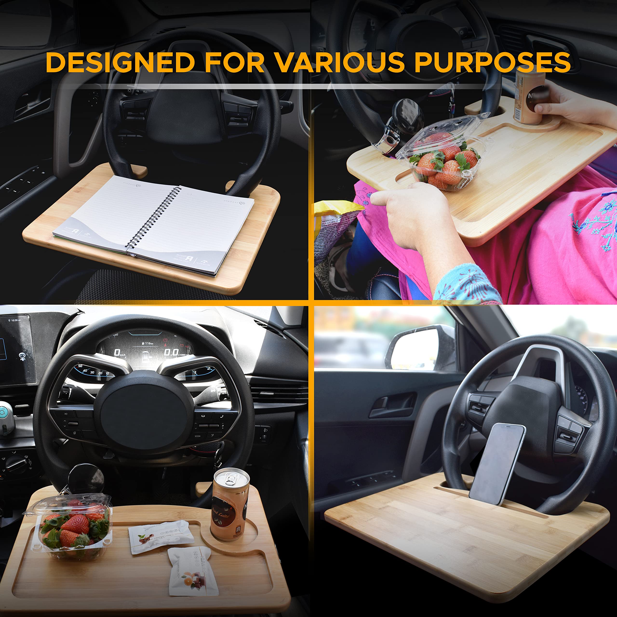 2 in 1 Car Steering Wheel Desk EcoNour Wooden Lap Desk for Convenience
