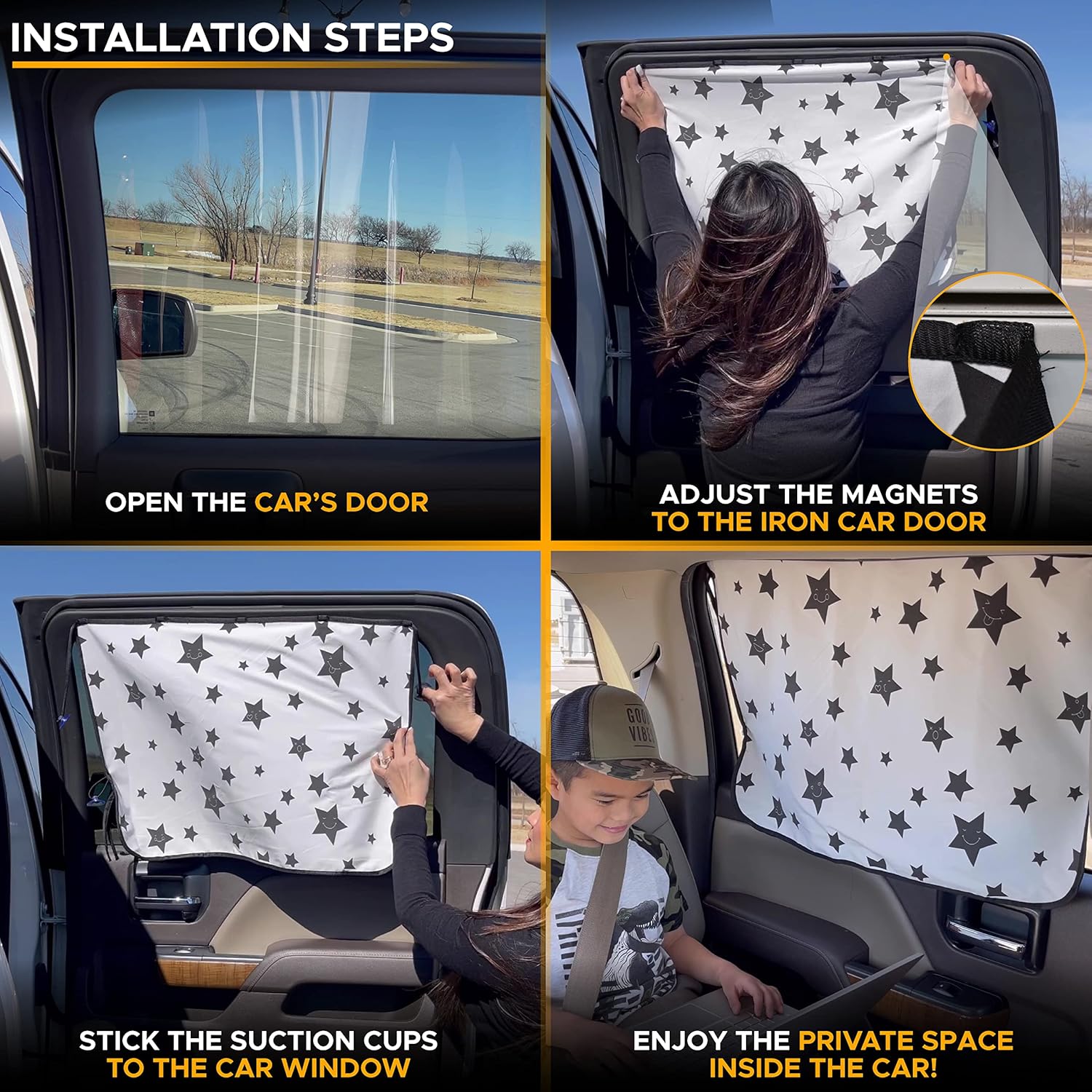 EcoNour Magnetic Car Shades for Side Windows Baby | Car Window Shade for Baby with Heat, Glare & UV Protection | Rear Window Sunshade for Car | Baby Car Travel Accessories - 2 Piece (26x19 Inches)