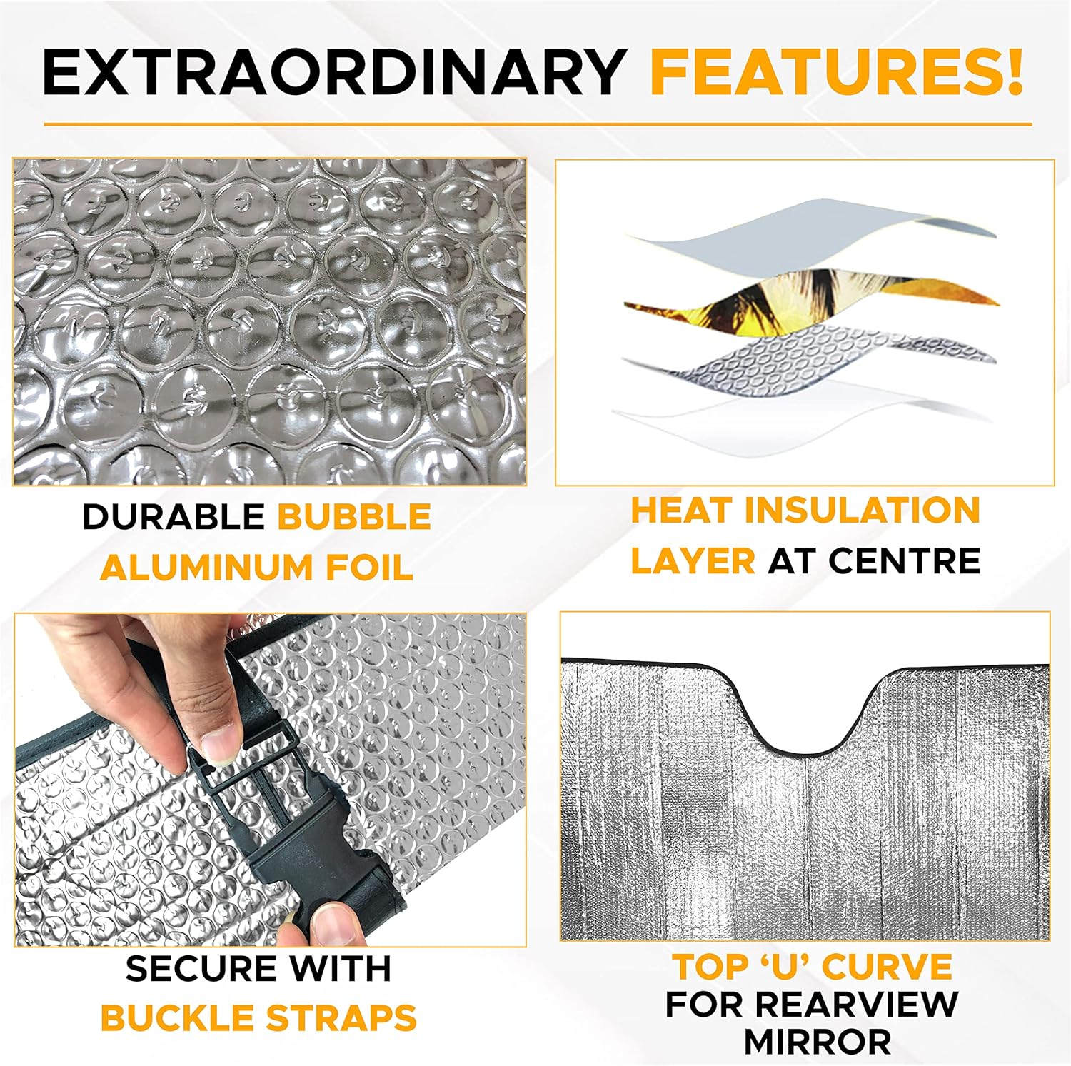 EcoNour Accordion Windshield Sun Shade | Car Shade Front Windshield to Block Harmful UV Rays | Automotive Window Sunshades to Keep Your Car Cool | Fits Best for Wrangler | XS (53 x 17 inches)