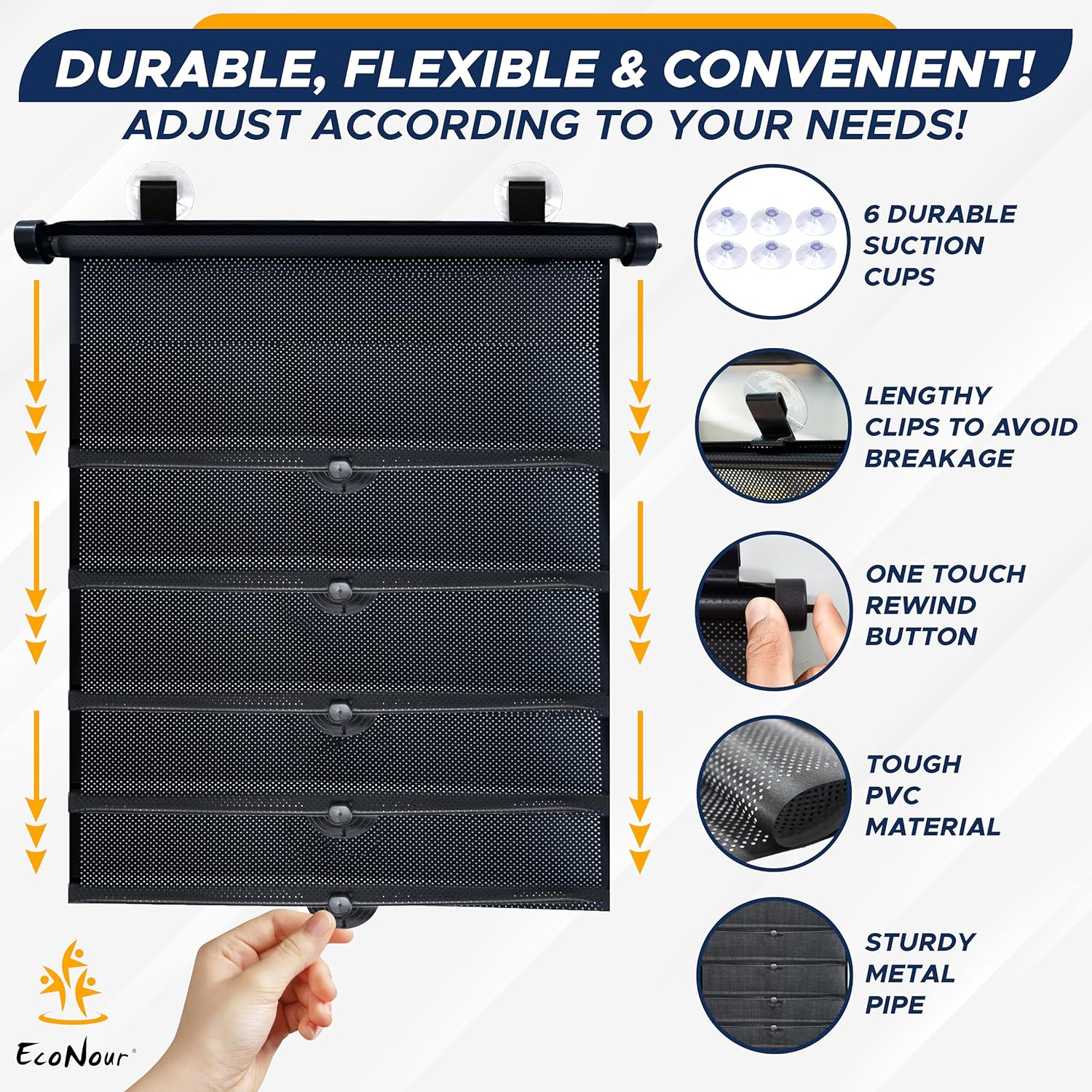 EcoNour Car Window Shades for Baby (2 Pack) 2024 Updated | Car Shades for Side Window | Comes with Enhanced Suction Cups & Large Clips for Durability | Baby Car Accessories (15