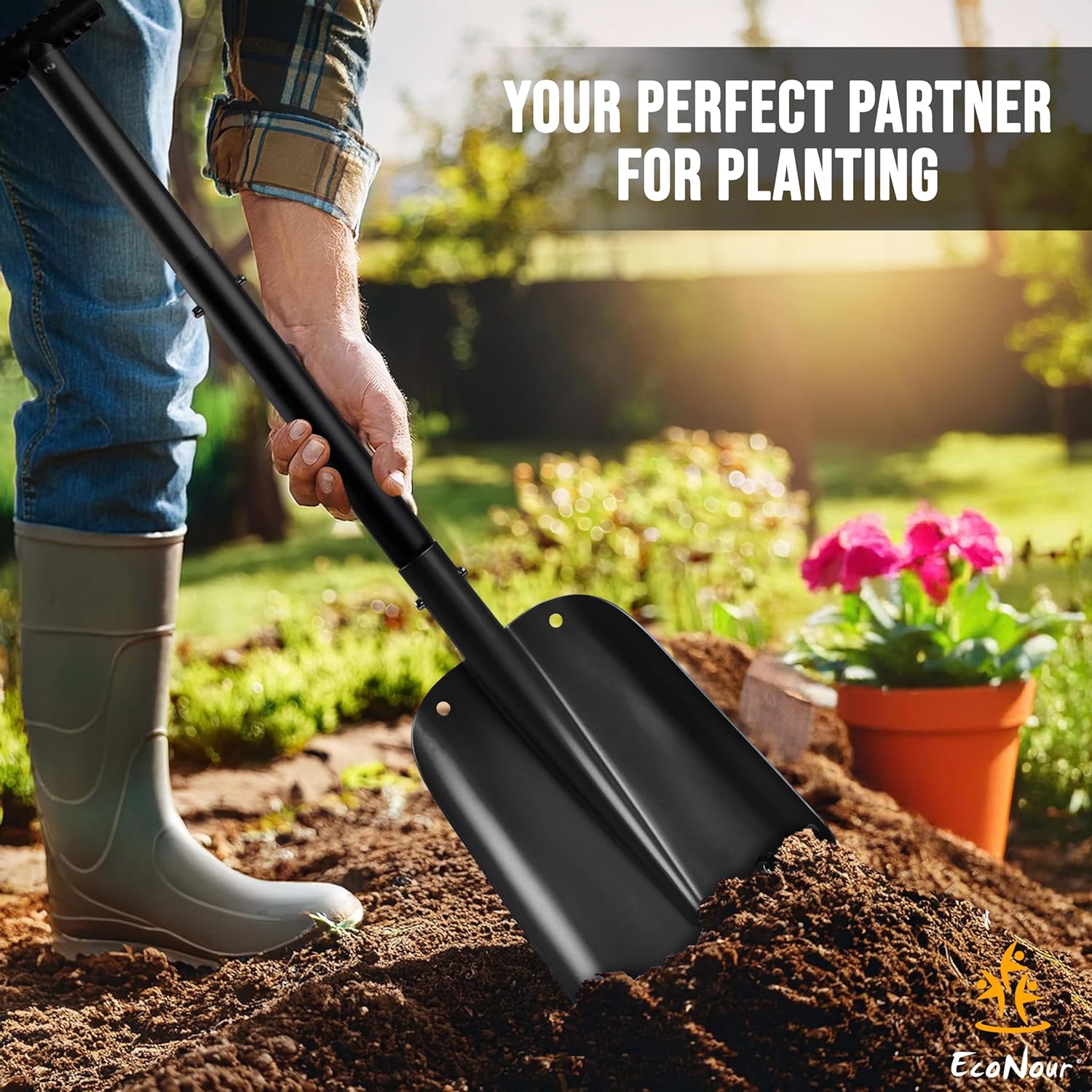 Heavy-duty Multipurpose Snow Shovel for Car by EcoNour, aluminum 3-piece foldable shovel.