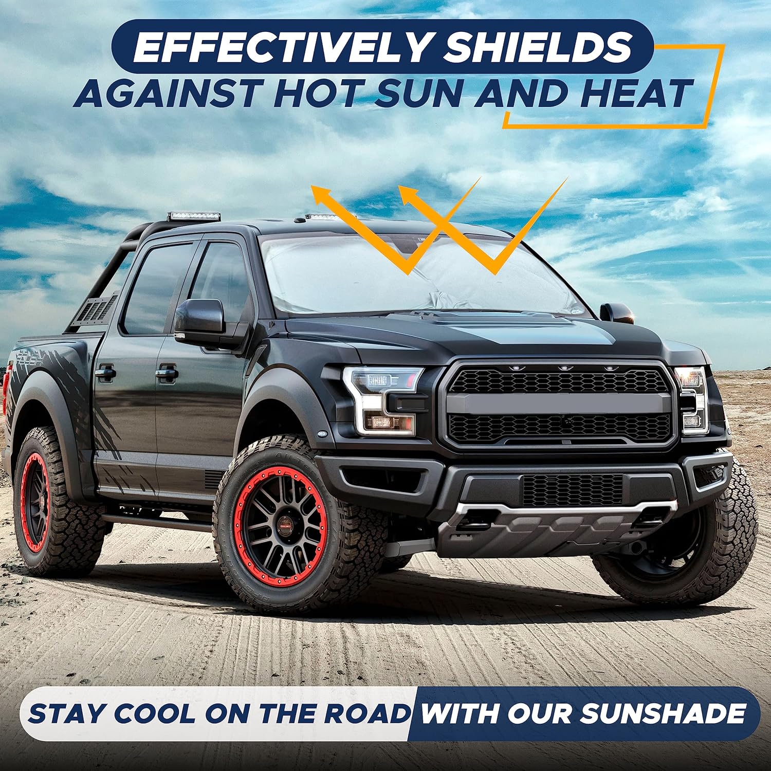 EcoNour Car Windshield Sun Shade with Storage Pouch | Durable 240T Material Car Sun Visor for UV Rays and Sun Heat Protection | Car Interior Accessories for Sun Heat | Large (69 inches x 35 inches)