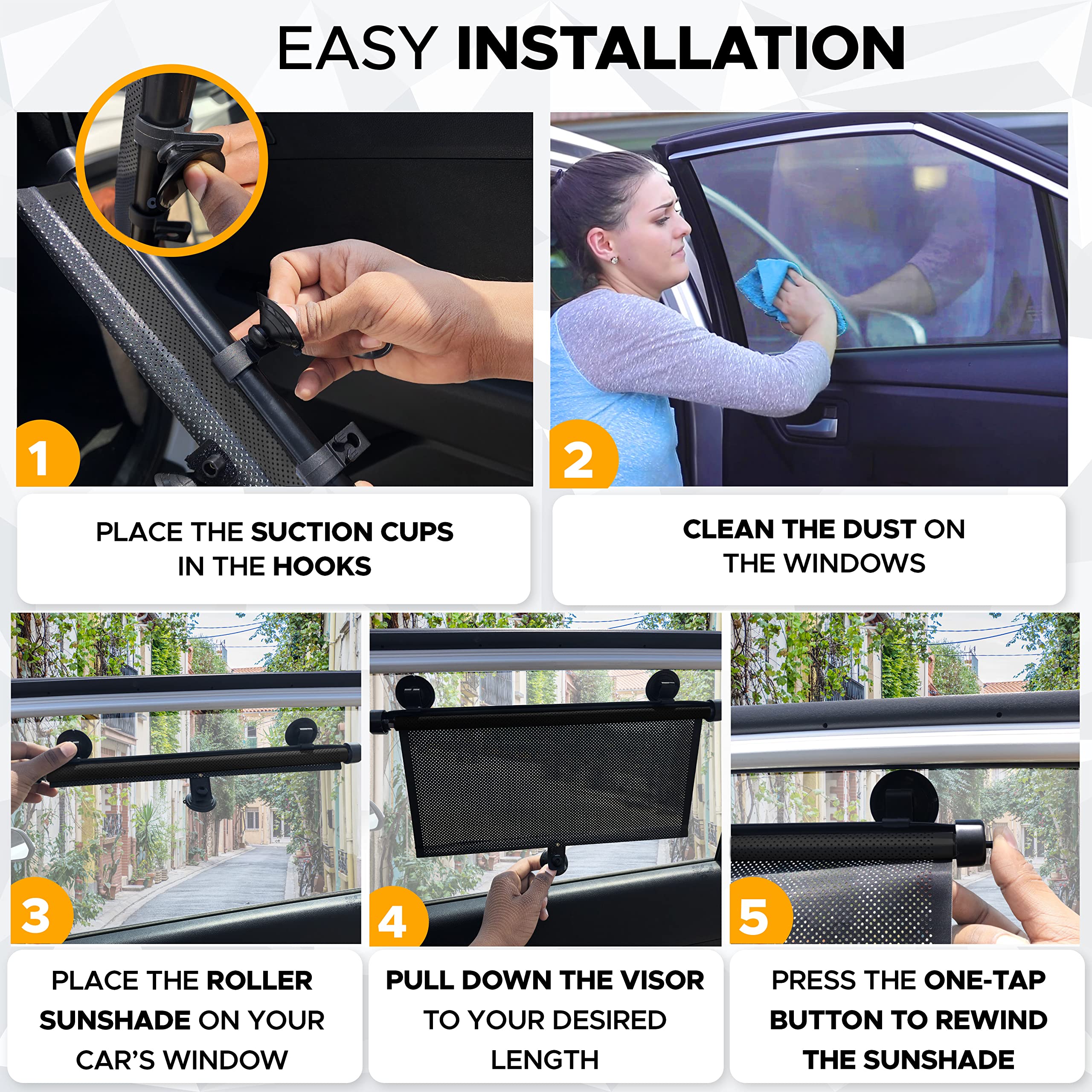 Car Window Shades 2 Pack – EcoNour Side Window Sun Blockers for Cars