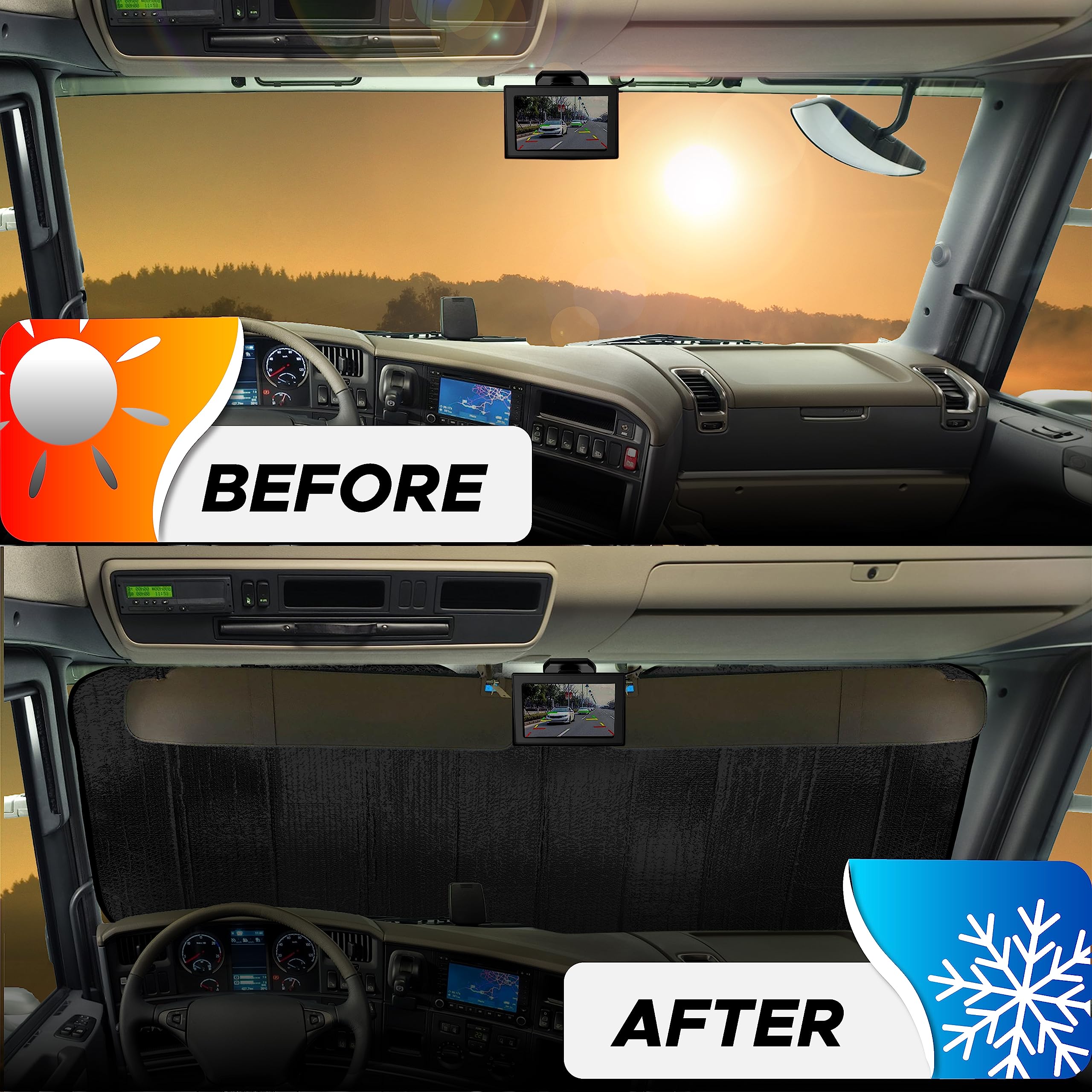 Accordion Windshield Sunshade EcoNour for Semi Trucks and Big Rigs