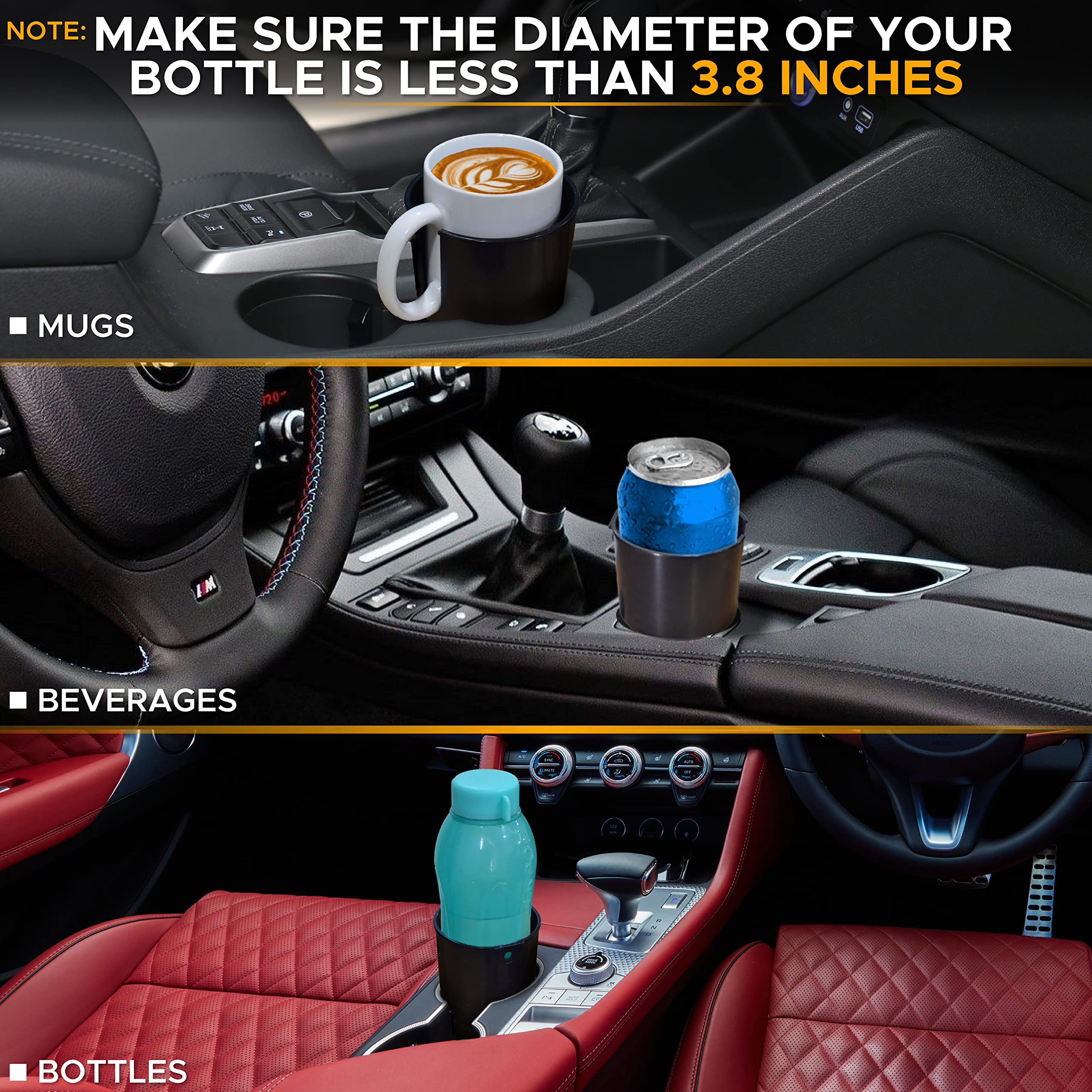 Car Cup Holder Expander, EcoNour large bottle holder for SUVs, sedans, and trucks.