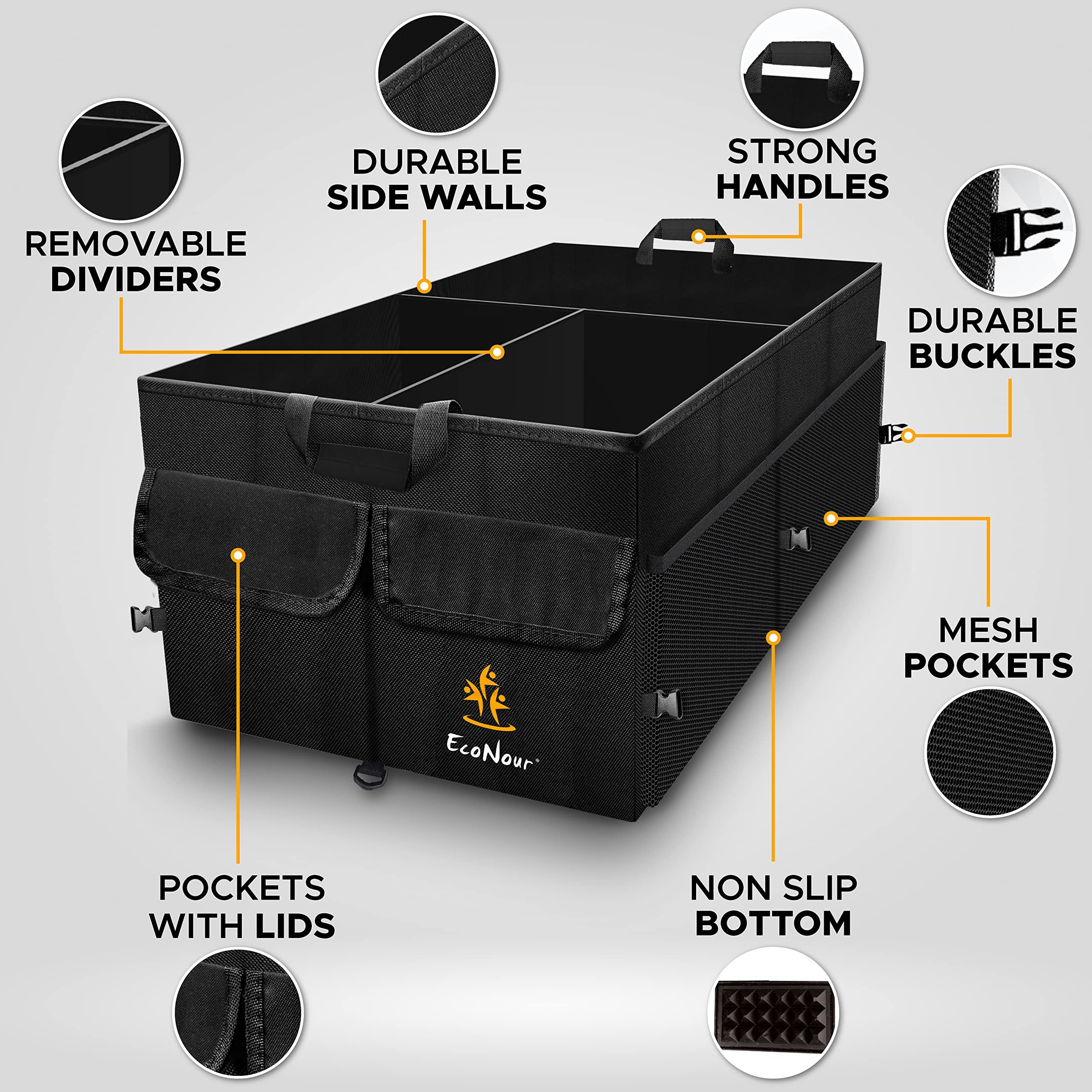 Multi-compartment Trunk Organizer for Car with foldable design