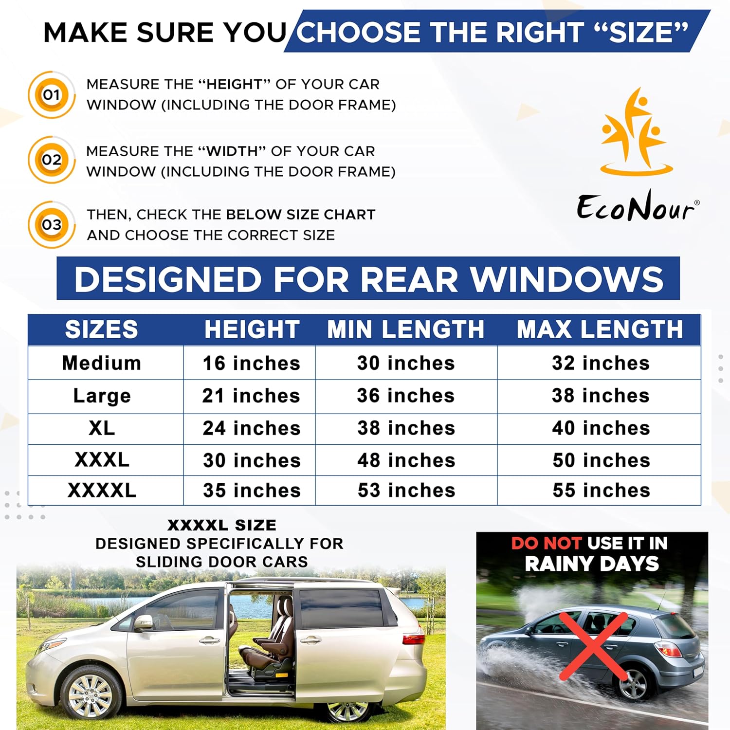 EcoNour Car Window Shade | 100% Protection from Bugs, UV and Car Mosquito Net for Camping | Breathable Mesh Baby Car Window Covers for Privacy Blackout | Pack of 2 (Medium 36