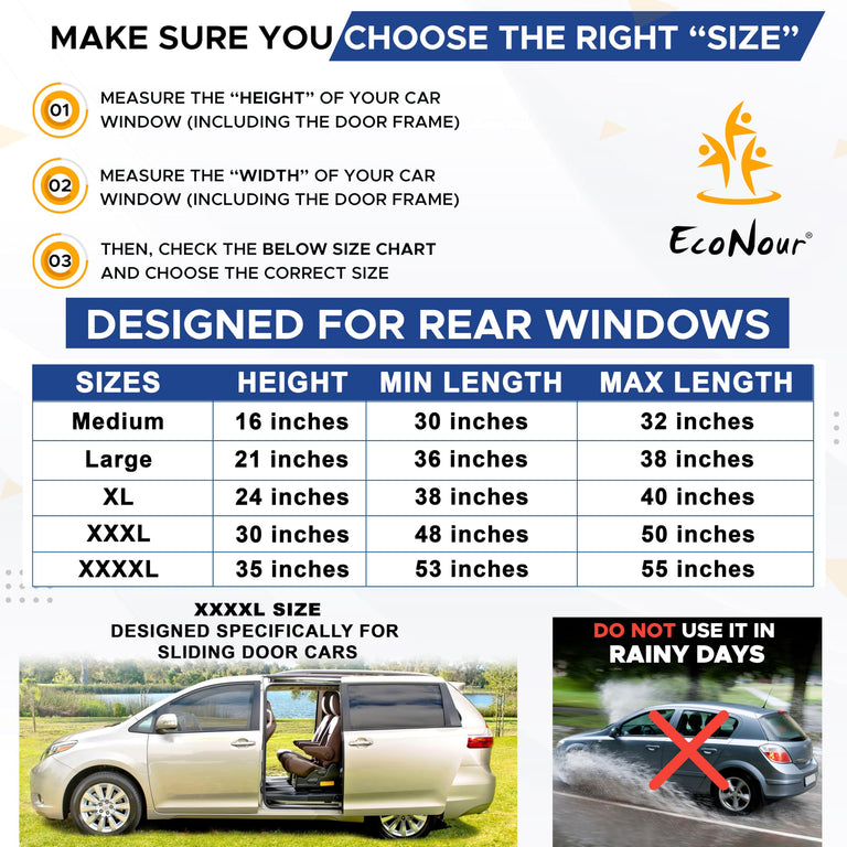 Car Side Window Sun Shade | EcoNour Mesh Sunshade Protects Interior and Provides Privacy