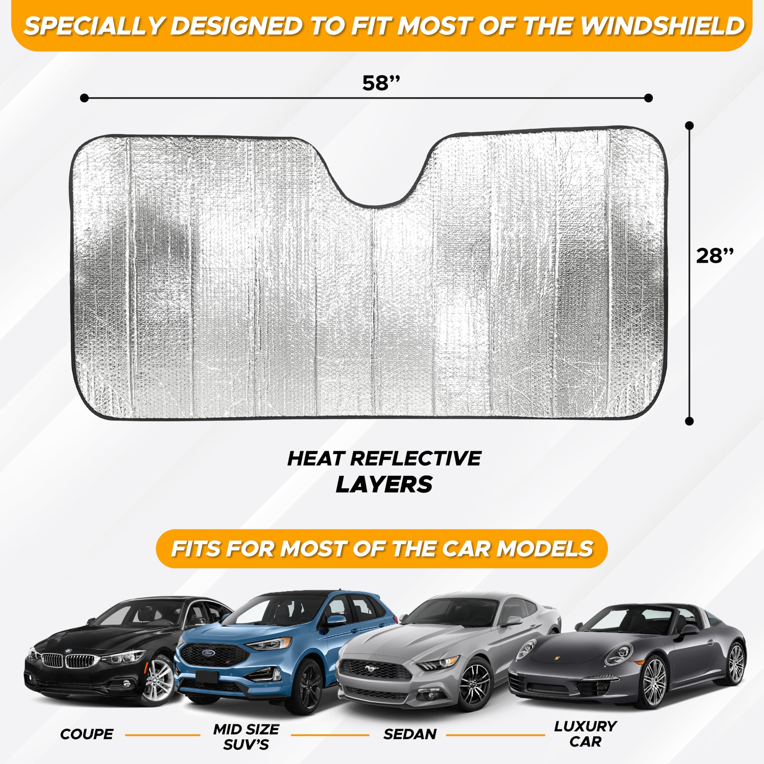 Accordion windshield sun shade foldable EcoNour heat protection