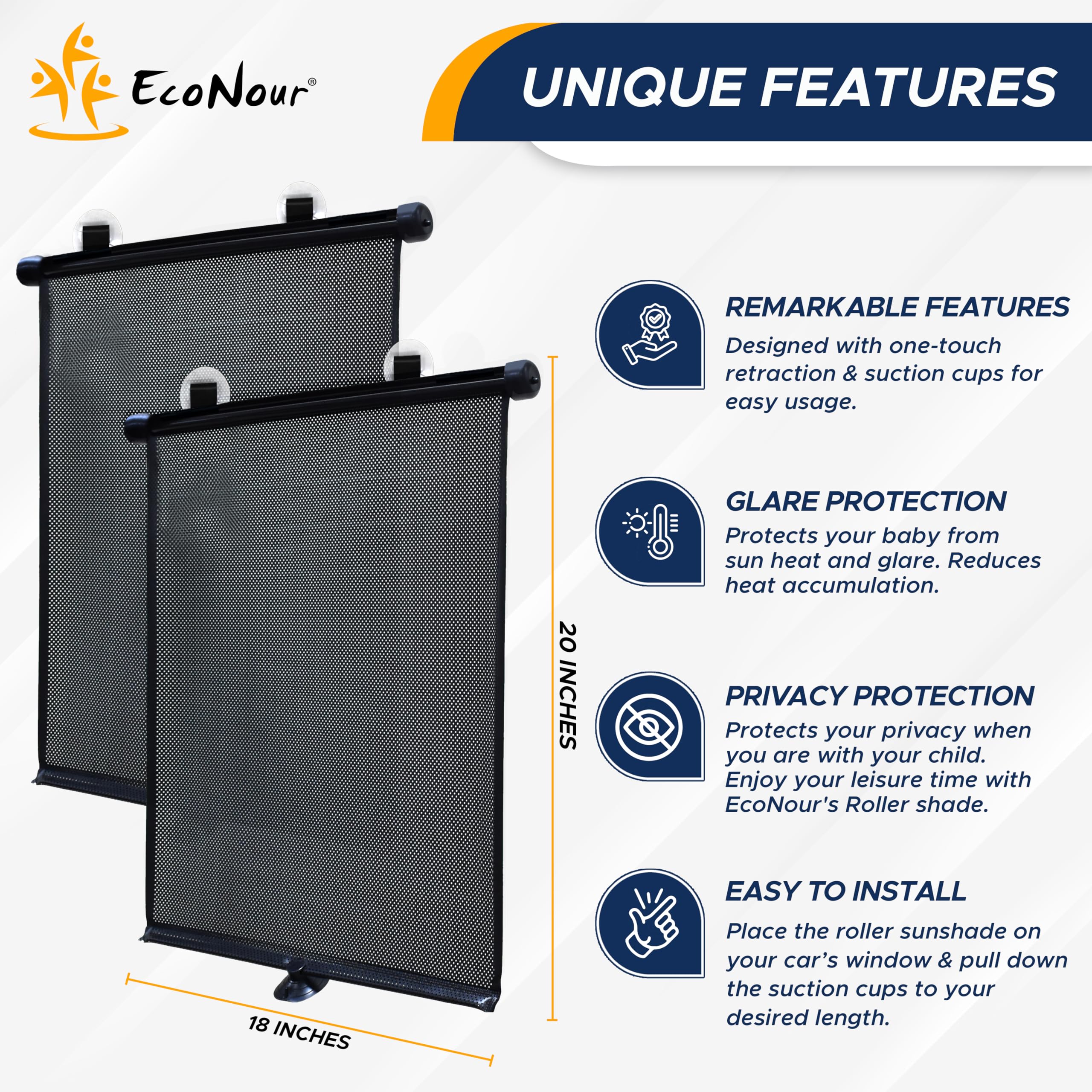 EcoNour Baby Car Window Shades – Easy install with suction cups & large clips.