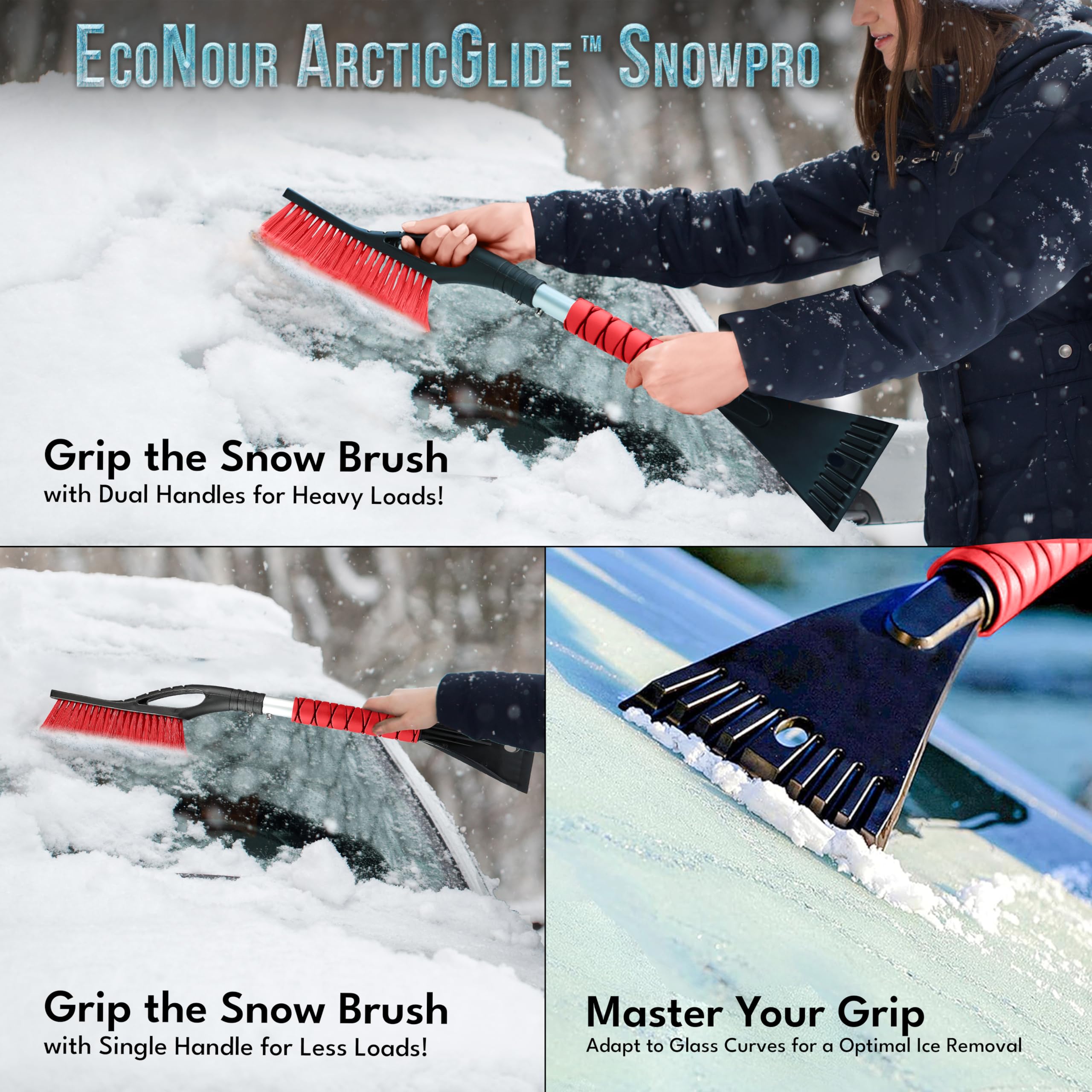 Aluminum Snow Brush with Ice Scraper | EcoNour Ergonomic Foam Grip for Windshield & Window