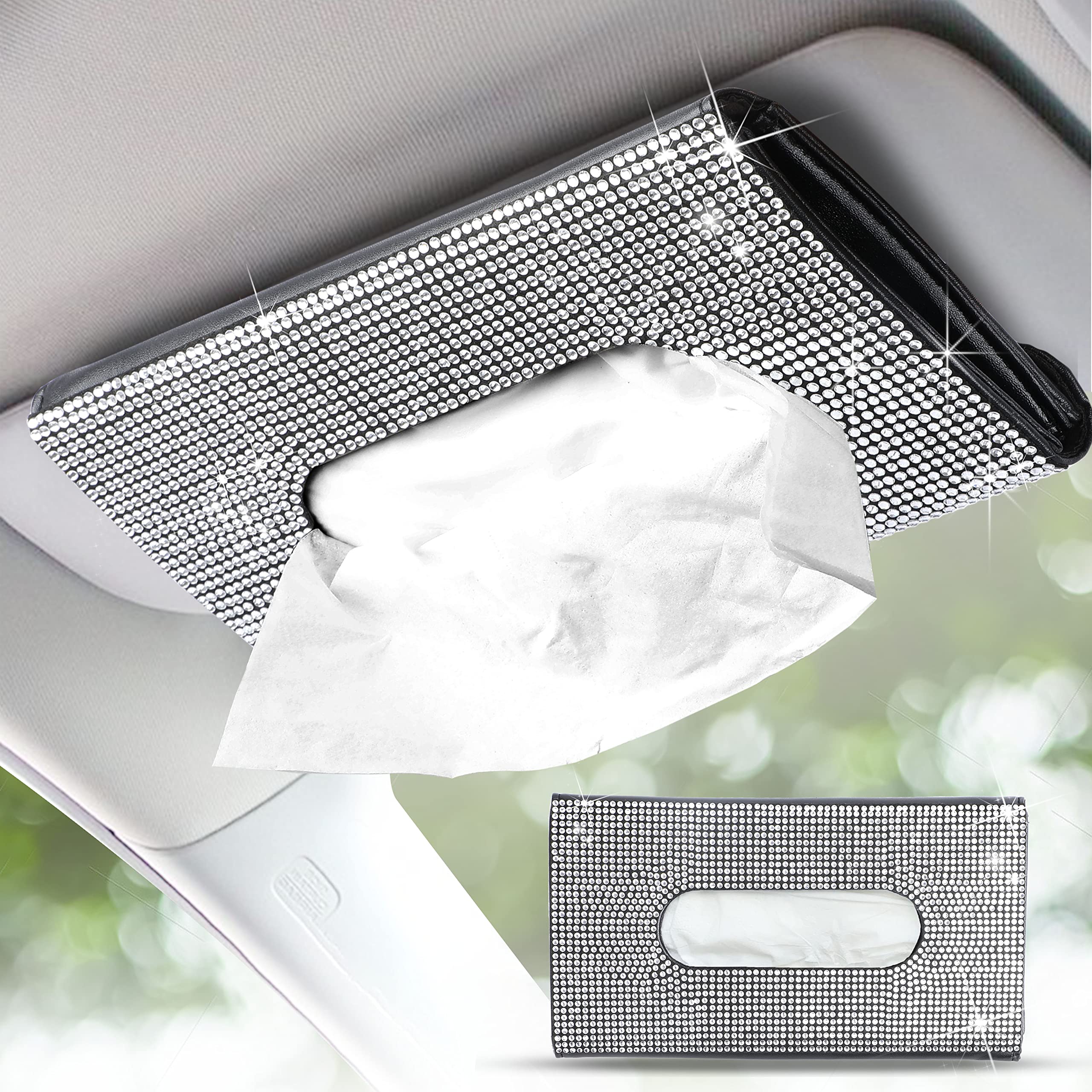 EcoNour Bling Car Tissue Holder with crystal glitter PU leather