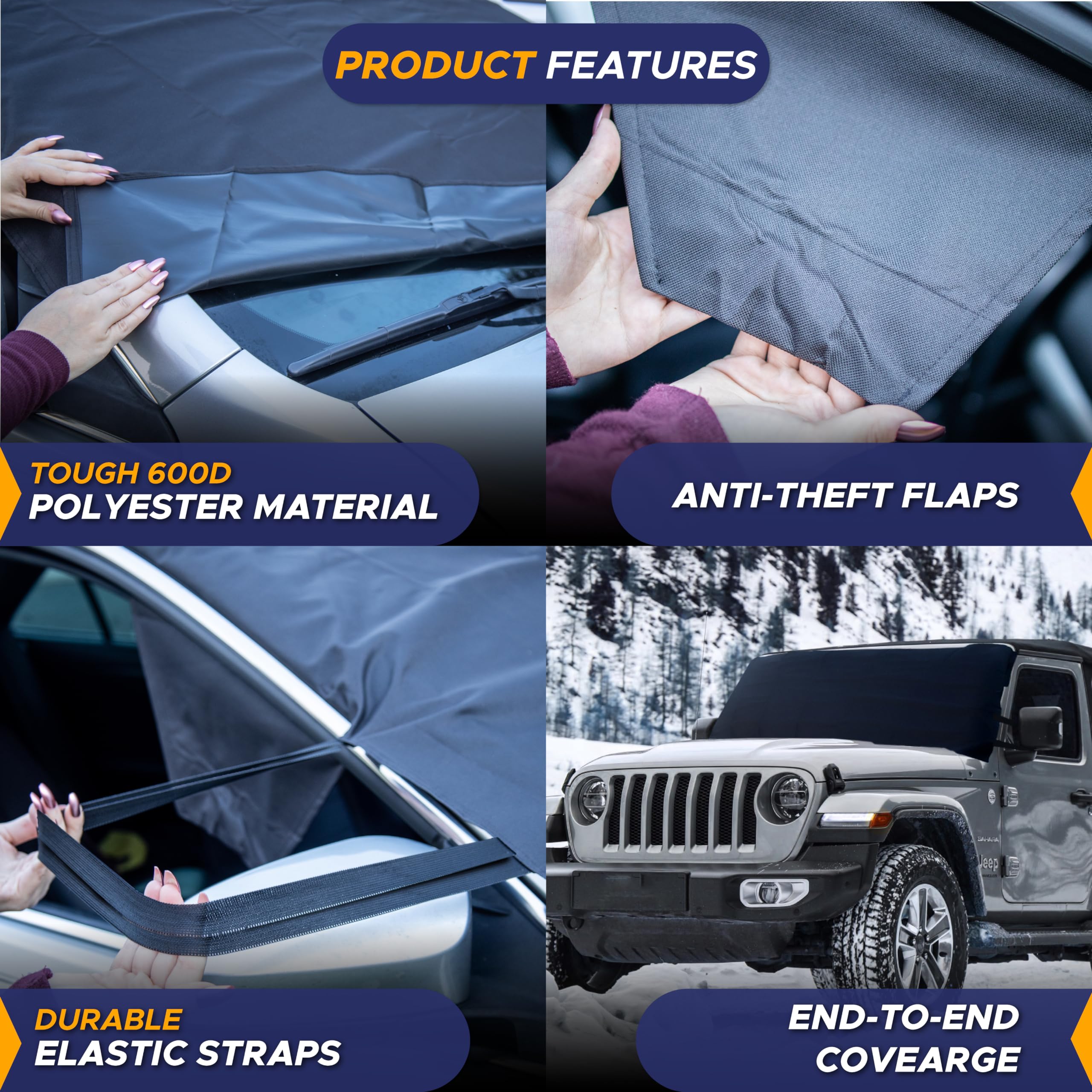 Jeep Windshield Snow Cover X-Small – Blocks ice, snow, and frost for Jeep vehicles.