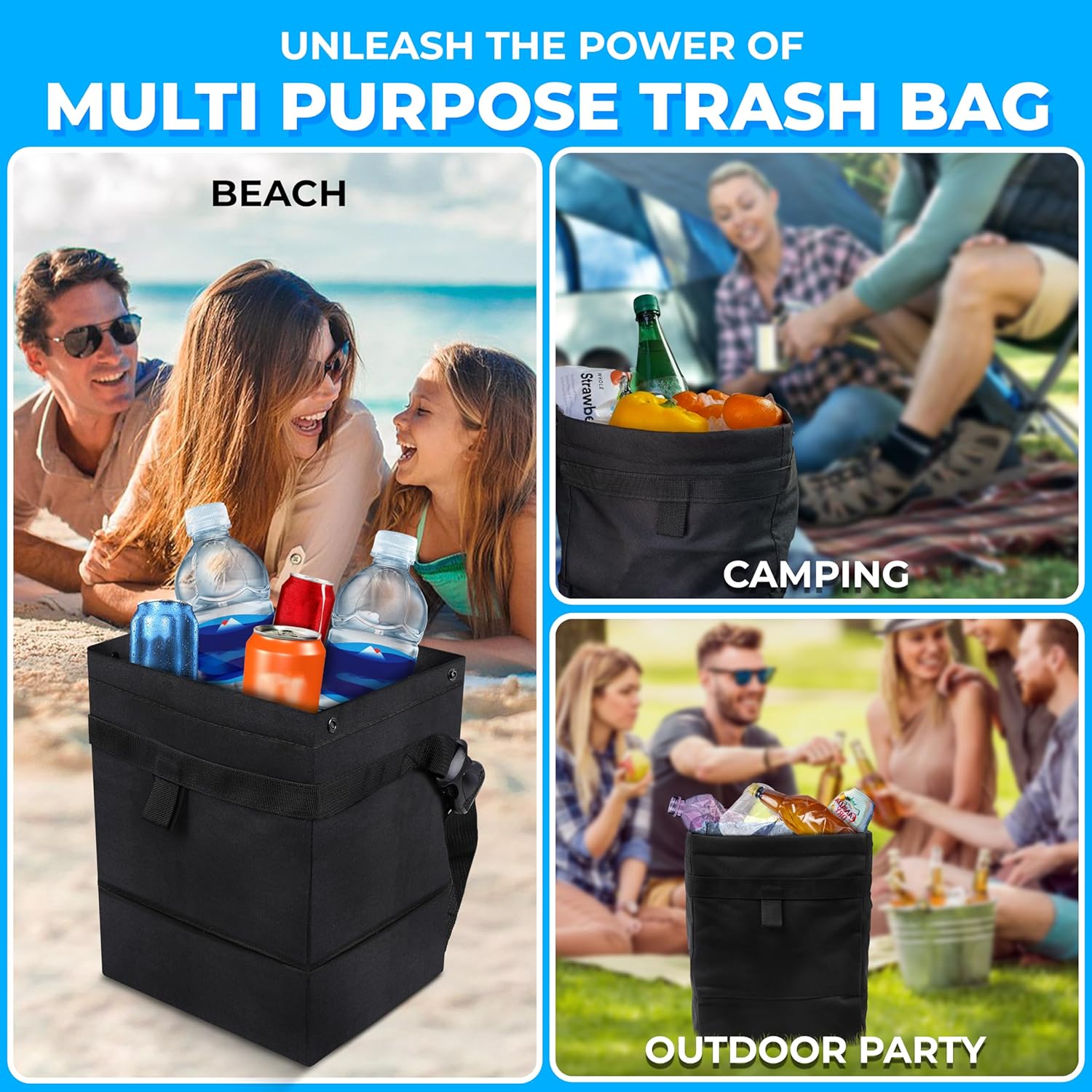 EcoNour Car Trash Can (Large) | Car Trash Bag Hanging with Elastic Opening & Easy Mount | Car Garbage Can with Waterproof Oxford Material | Cute Car Accessories for Camping, Traveling & Outdoor