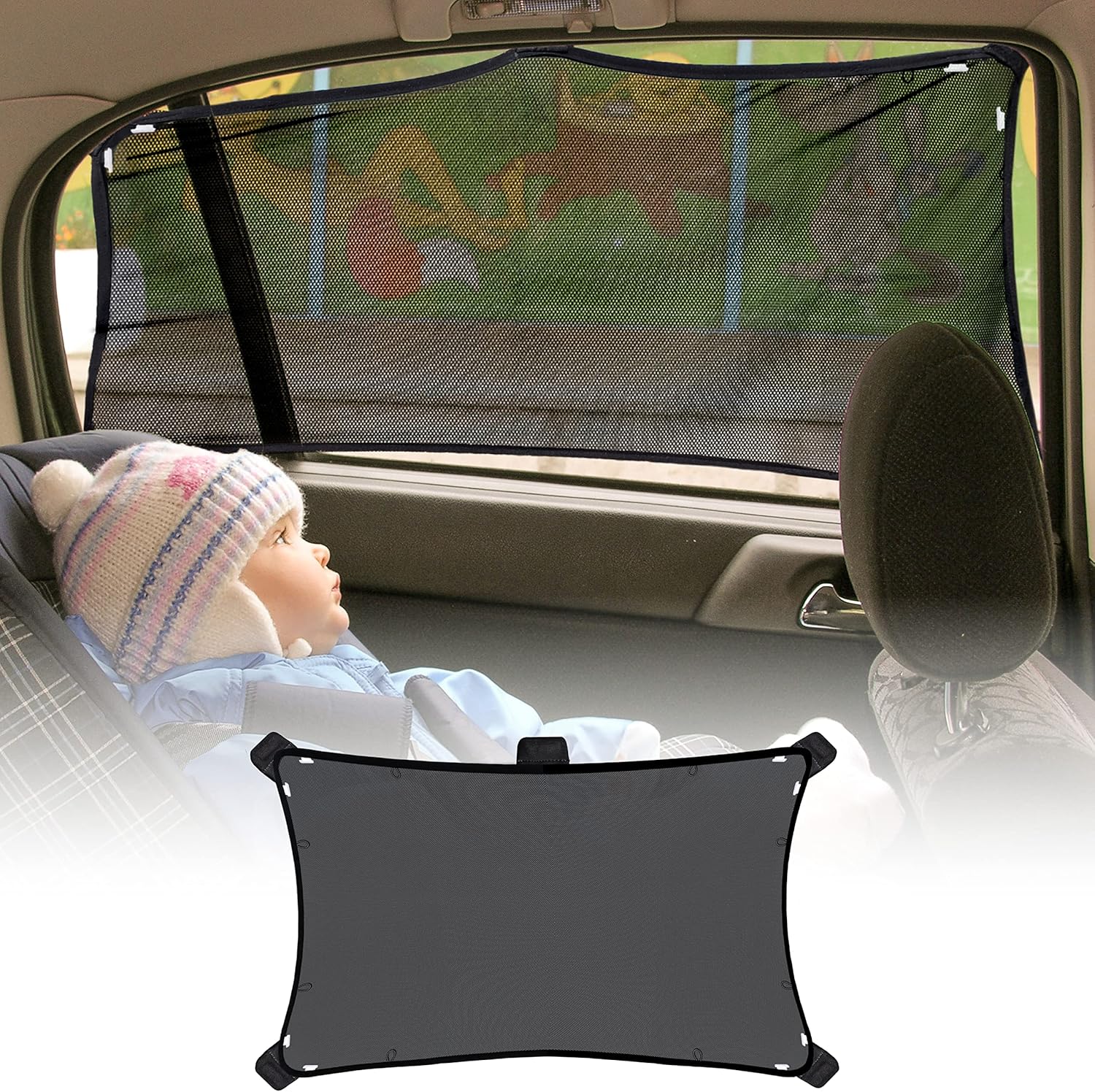 EcoNour Car Window Baby Shade (1Pack) | Car Magnetic Stretch to Fit | Window Sun Shade for Kids | Custom Fit Window Screen with Magnetic Hook | Adjustable Car Window Accessories