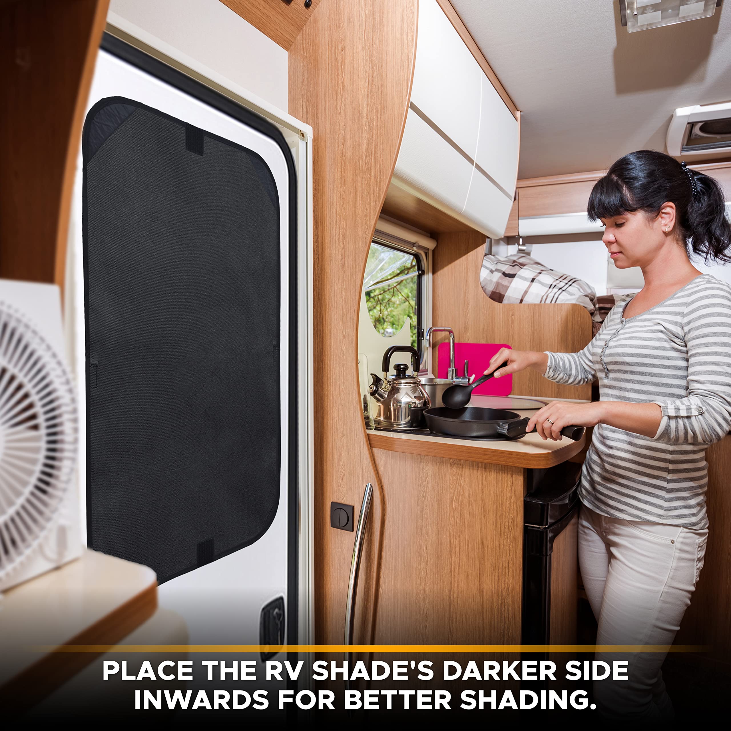 Travel trailer RV Door Window Shade for sun and heat protection