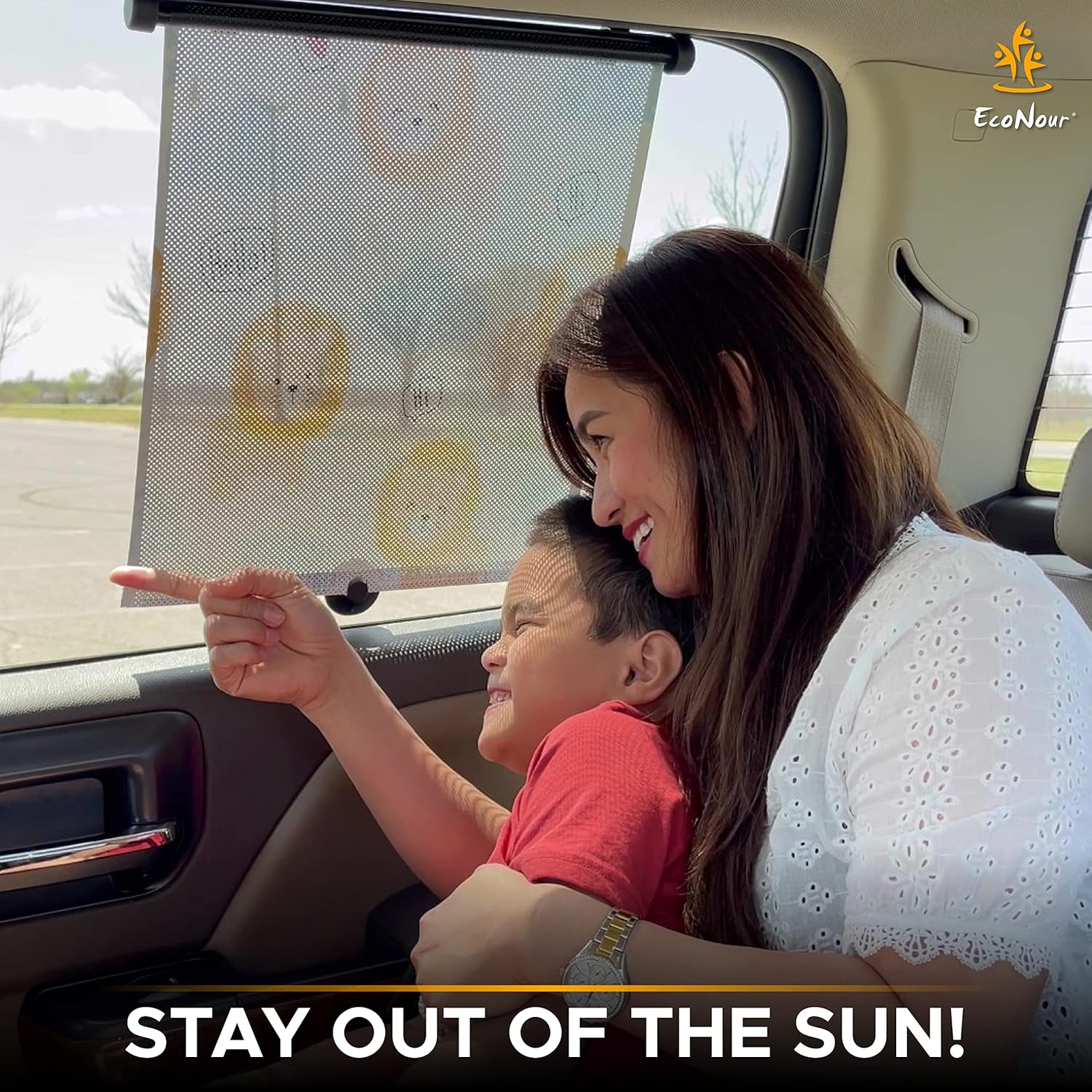 EcoNour Car Window Shade for Baby (2 Pack) | Retractable Printed Car Window Screen for Complete Protection | Enchanting Lions Prints (15