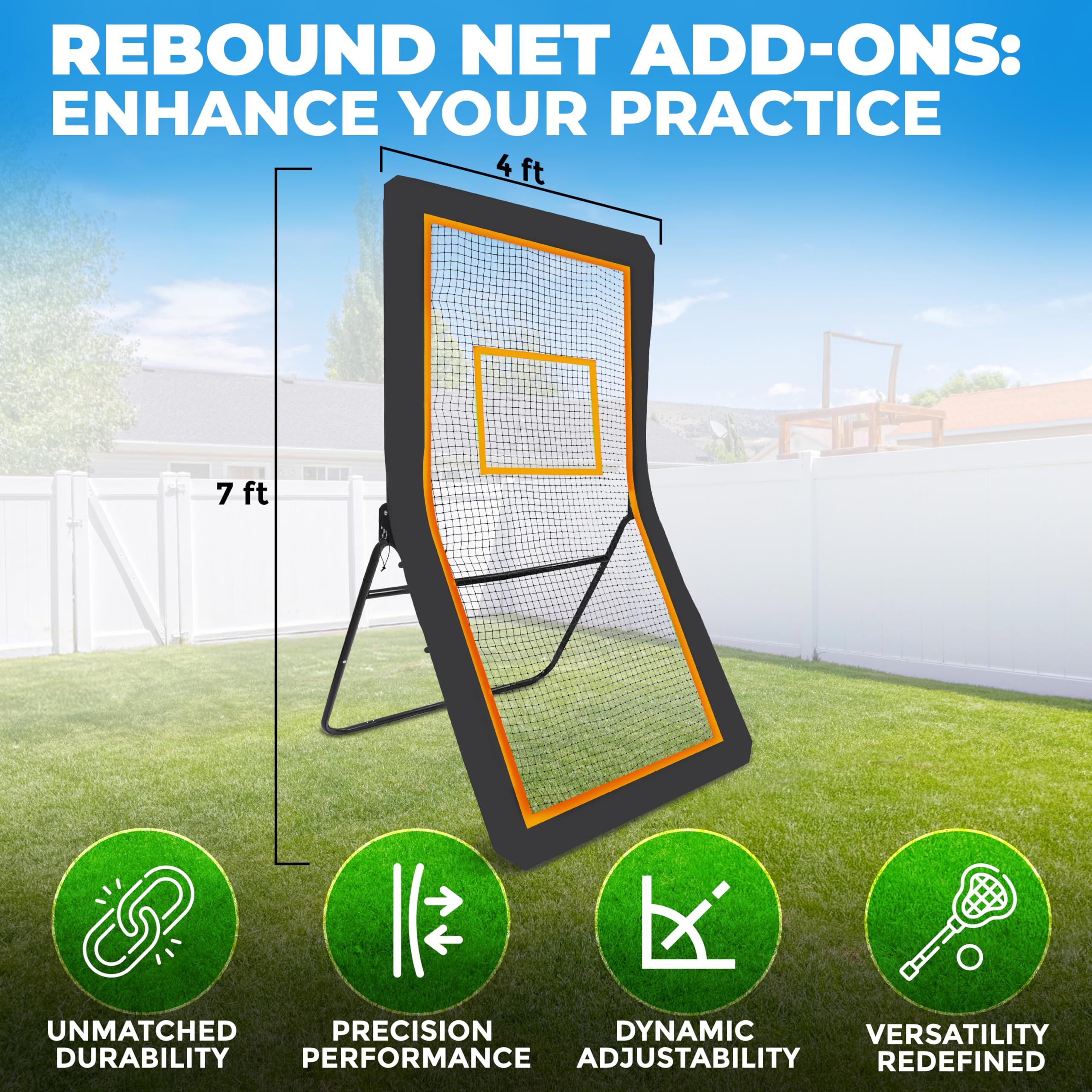 Multi-Sport Rebounder Net 4x7 ft EcoNour portable bounce back net
