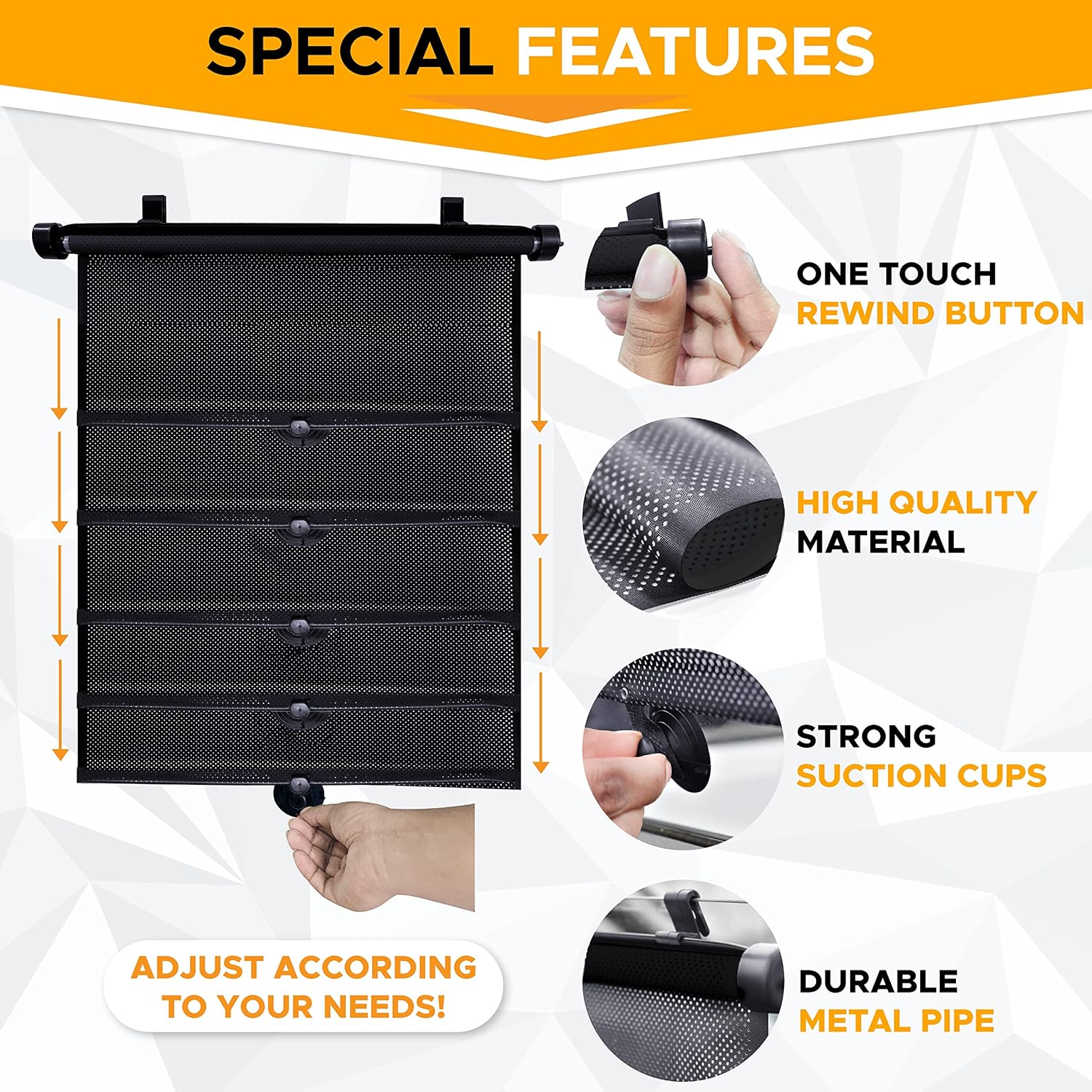 EcoNour Car Side Window Sun Shade (2 Pack) | Retractable Car Roller Sunshade for Kids | Baby Car Window Shades for UV and Sun Glare Protection | Baby Car Travel Accessories (15