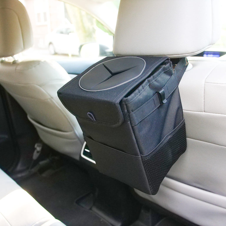 Waterproof Black Car Trash Can with lid for tidy vehicle