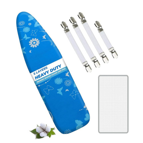 EcoNour Ironing Board Covers 124 x 38 cm Extra Thick 7mm Padding, 100% Cotton Top Covers Easy-Fit for Protecting Ironing Board Cover Complete Set with 4 Strings - Large