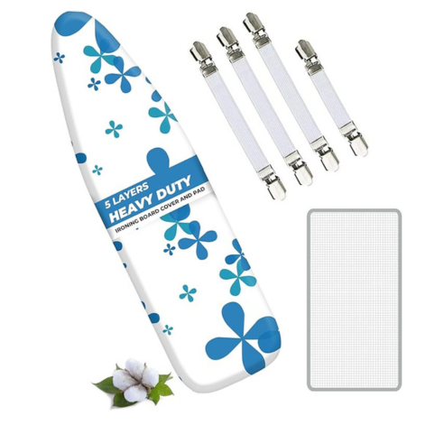EcoNour Blue Ironing Board Cover with Cross Flowers Design, 124 x 38 cm