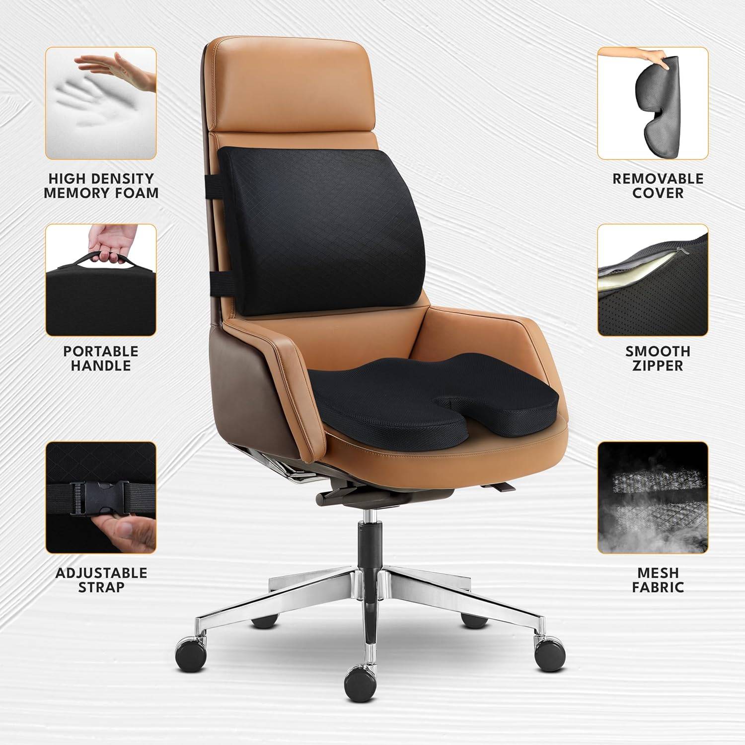 Car Seat Cushion and Lumbar Support Pillow Office Chair Cushion For Back