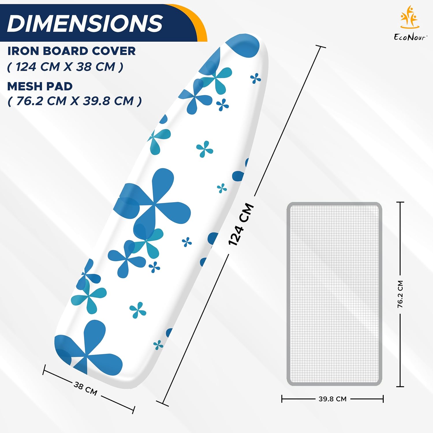 Scorch Resistant Blue Cotton Ironing Board Cover with Easy-Fit Strings