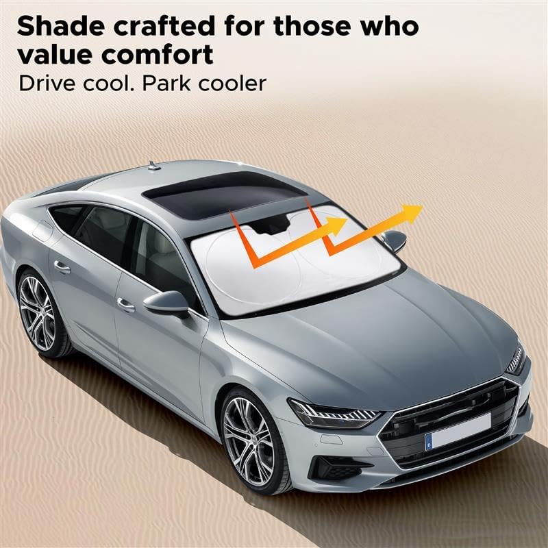 Foldable mirror cut windshield sun visor keeps car interior cool